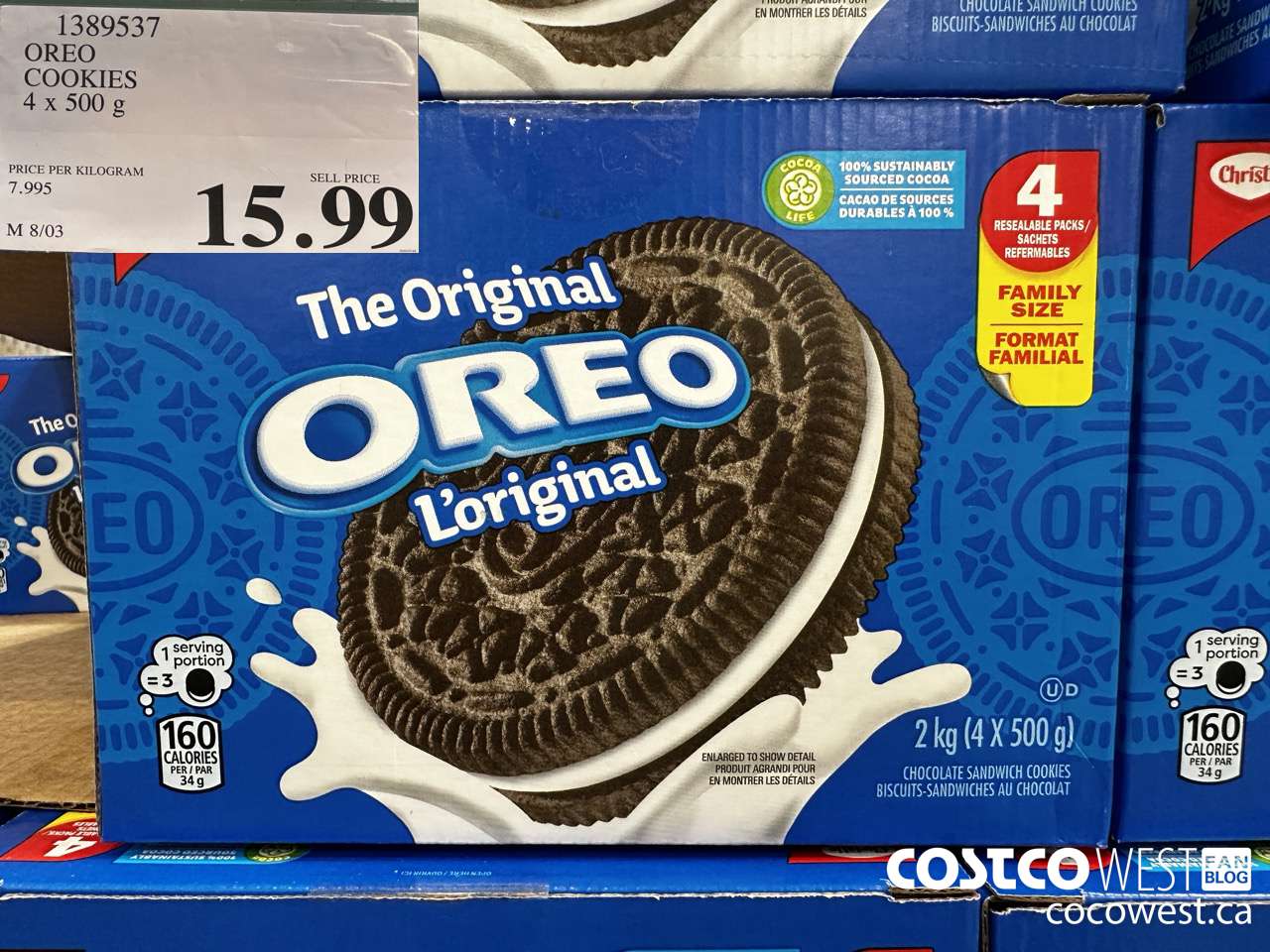 1389537 OREO COOKIES 4 X 500G $15.49