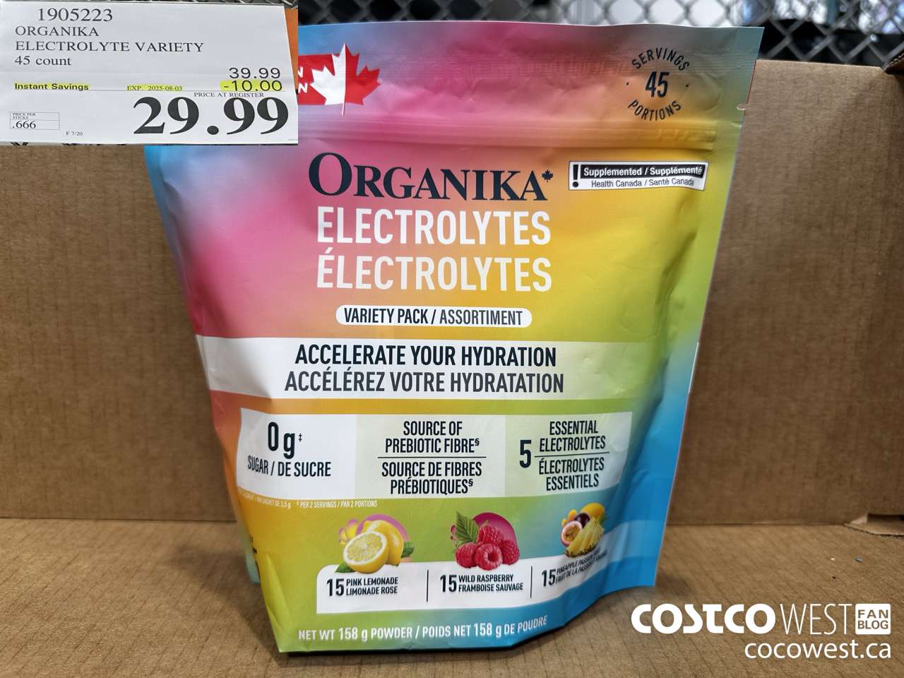1905223 ORGAIKA ELECTROLYTE VARIETY 45 COUNT ($10.00 INSTANT SAVINGS EXPIRES ON 2025-08-03) $29.99