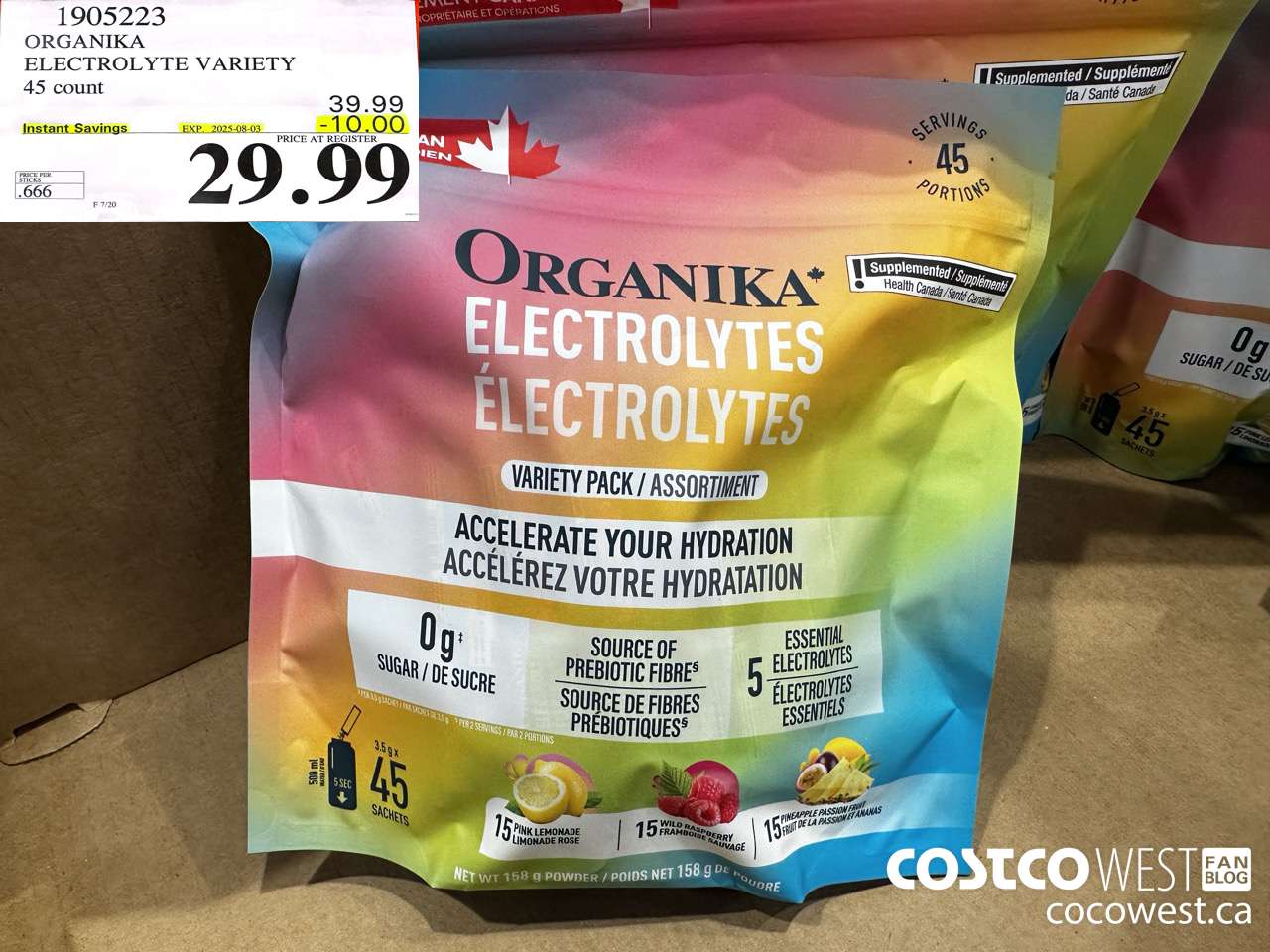 1905223 ORGAIKA ELECTROLYTE VARIETY 45 COUNT ($10.00 INSTANT SAVINGS EXPIRES ON 2025-08-03) $29.99