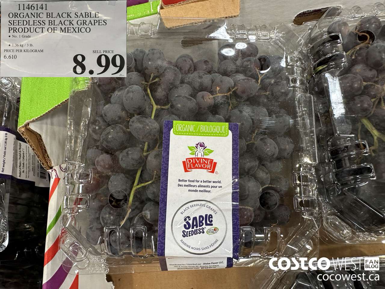 1146141 ORGANIC BLACK SABLE SEEDLESS BLACK GRAPES PRODUCT OF MEXICO $8.99