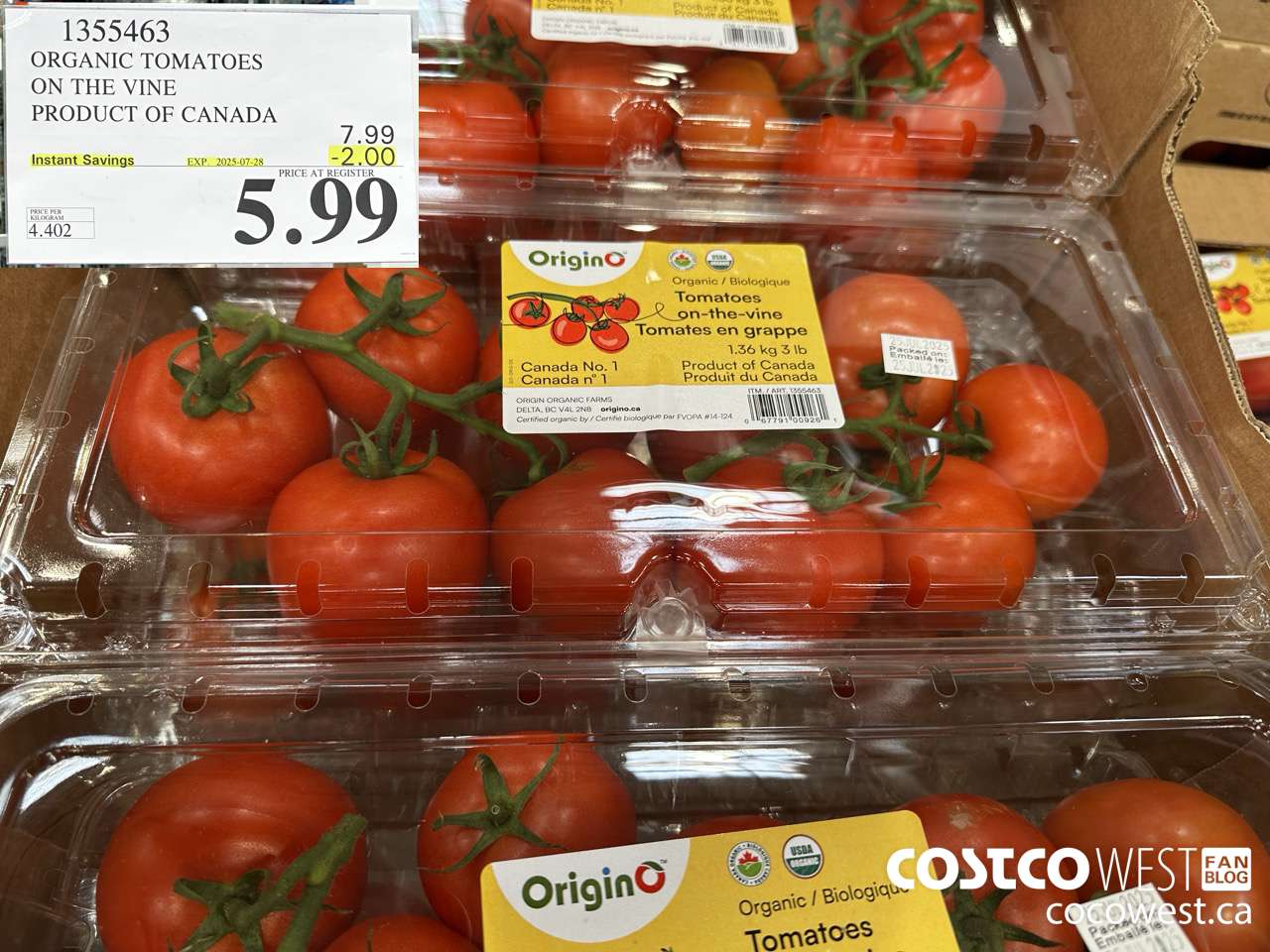1355463 ORGANIC TOMATOES ON THE VINE PRODUCT OF CANADA ($2.00 INSTANT SAVINGS EXPIRES ON 2025-07-28) $5.99