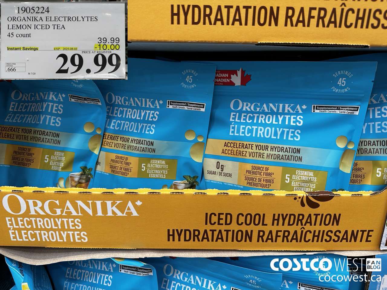 1905224 ORGANIKA ELECTROLYTES LEMON ICED TEA 45 COUNT ($10.00 INSTANT SAVINGS EXPIRES ON 2025-08-03) $29.99