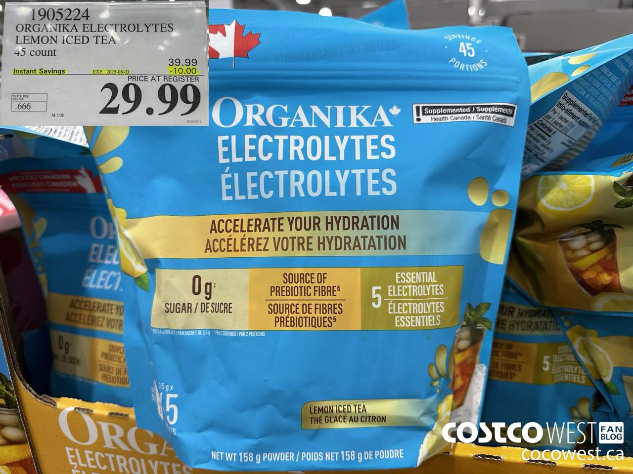 1905224 ORGANIKA ELECTROLYTES LEMON ICED TEA 45 COUNT ($10.00 INSTANT SAVINGS EXPIRES ON 2025-08-03) $29.99