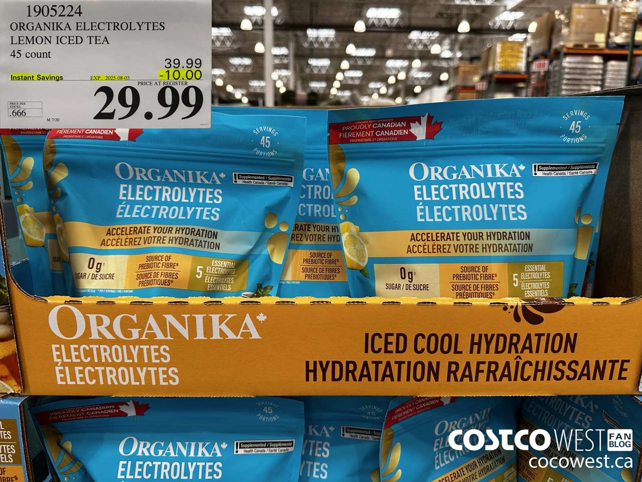 1905224 ORGANIKA ELECTROLYTES LEMON ICED TEA 45 COUNT ($10.00 INSTANT SAVINGS EXPIRES ON 2025-08-03) $29.99
