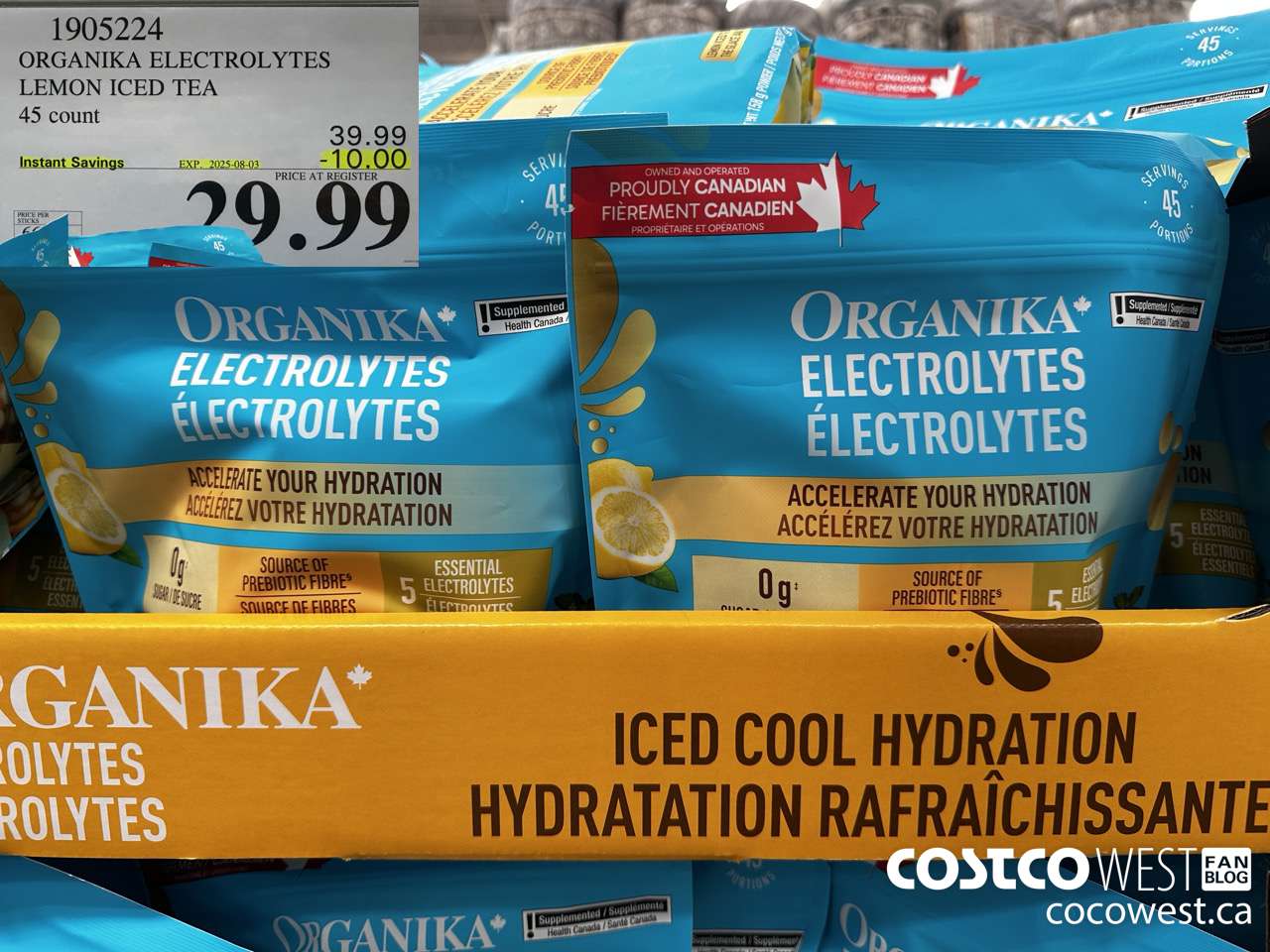 1905224 ORGANIKA ELECTROLYTES LEMON ICED TEA 45 COUNT ($10.00 INSTANT SAVINGS EXPIRES ON 2025-08-03) $29.99