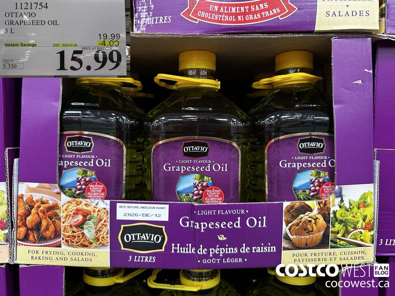 1121754 OTTAVIO GRAPESEED OIL 3 L ($4.00 INSTANT SAVINGS EXPIRES ON 2025-07-20) $15.99