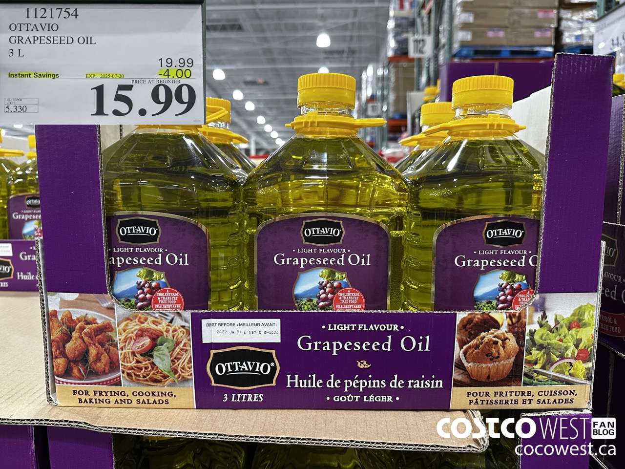 1121754 OTTAVIO GRAPESEED OIL 3 L ($4.00 INSTANT SAVINGS EXPIRES ON 2025-07-20) $15.99