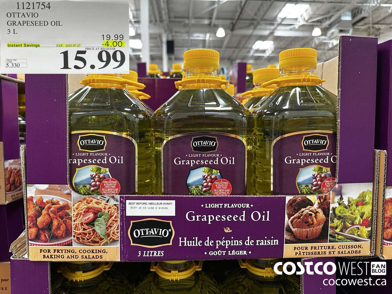 1121754 OTTAVIO GRAPESEED OIL 3 L ($4.00 INSTANT SAVINGS EXPIRES ON 2025-07-27) $15.99