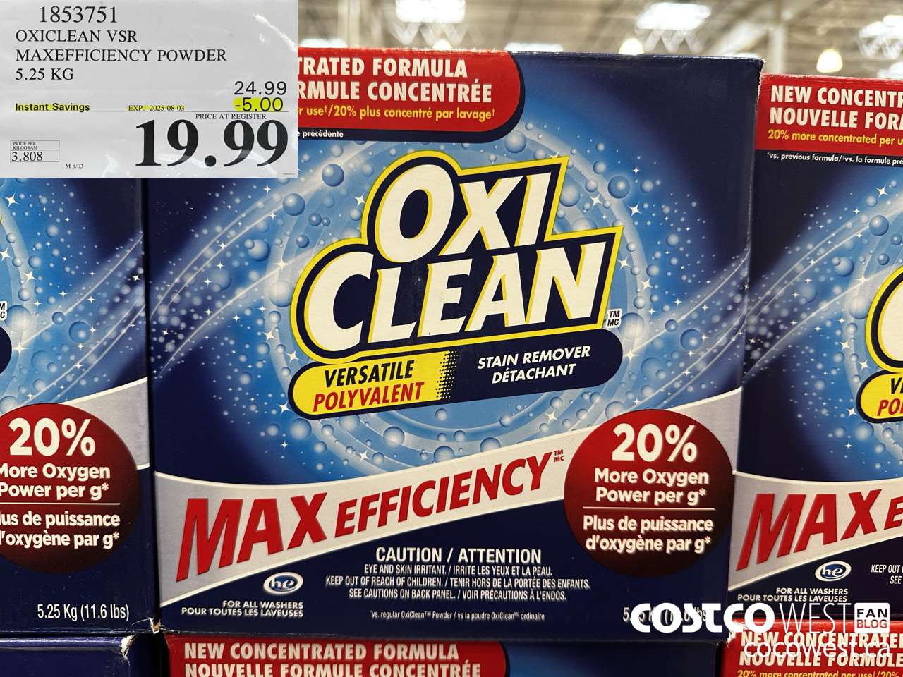 1853751 OXICLEAN VSR MAXEFFICIENCY POWDER 5.25KG ($5.00 INSTANT SAVINGS EXPIRES ON 2025-08-03) $19.99
