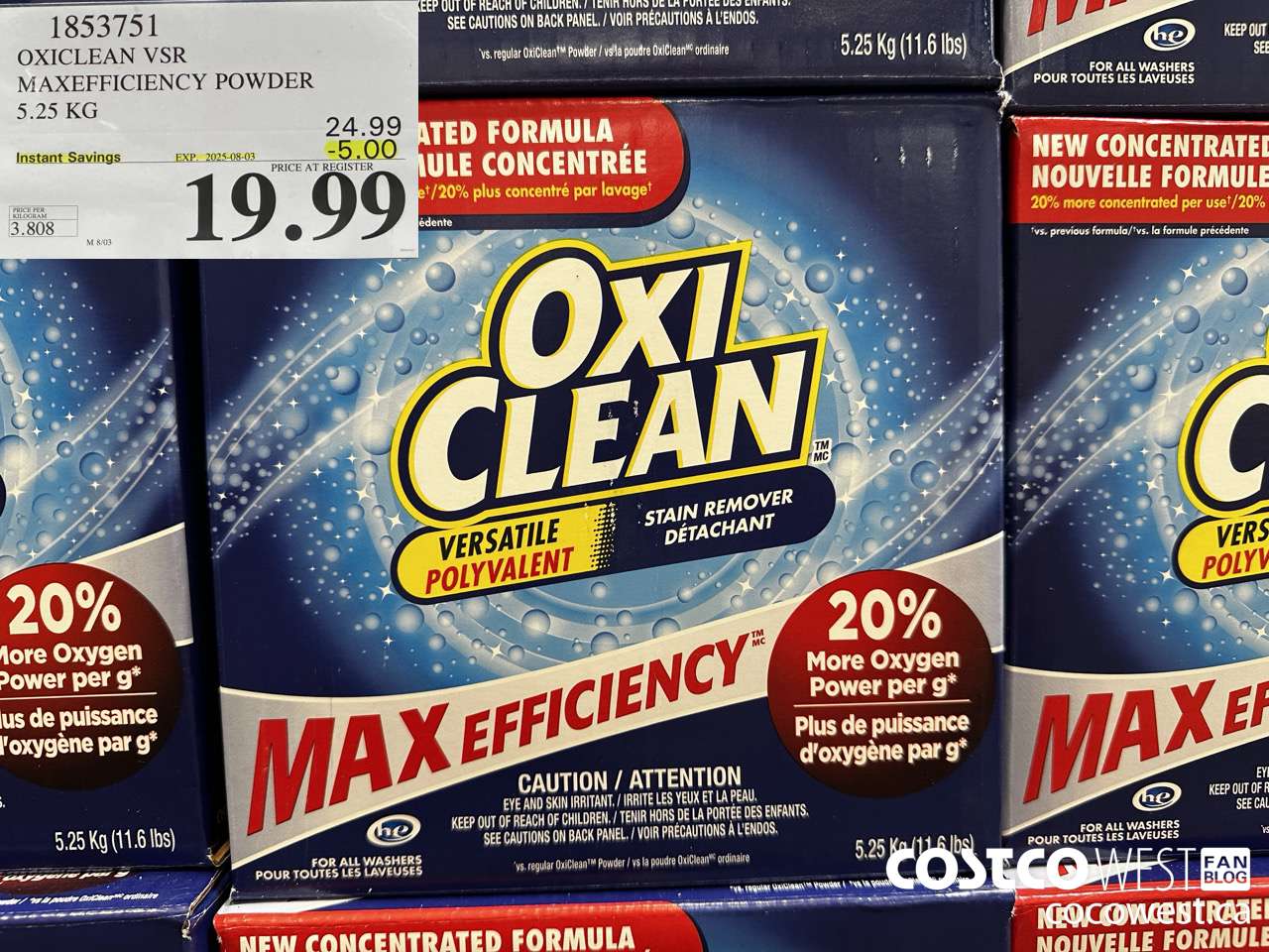 1853751 OXICLEAN VSR MAXEFFICIENCY POWDER 5.25KG ($5.00 INSTANT SAVINGS EXPIRES ON 2025-08-03) $19.99