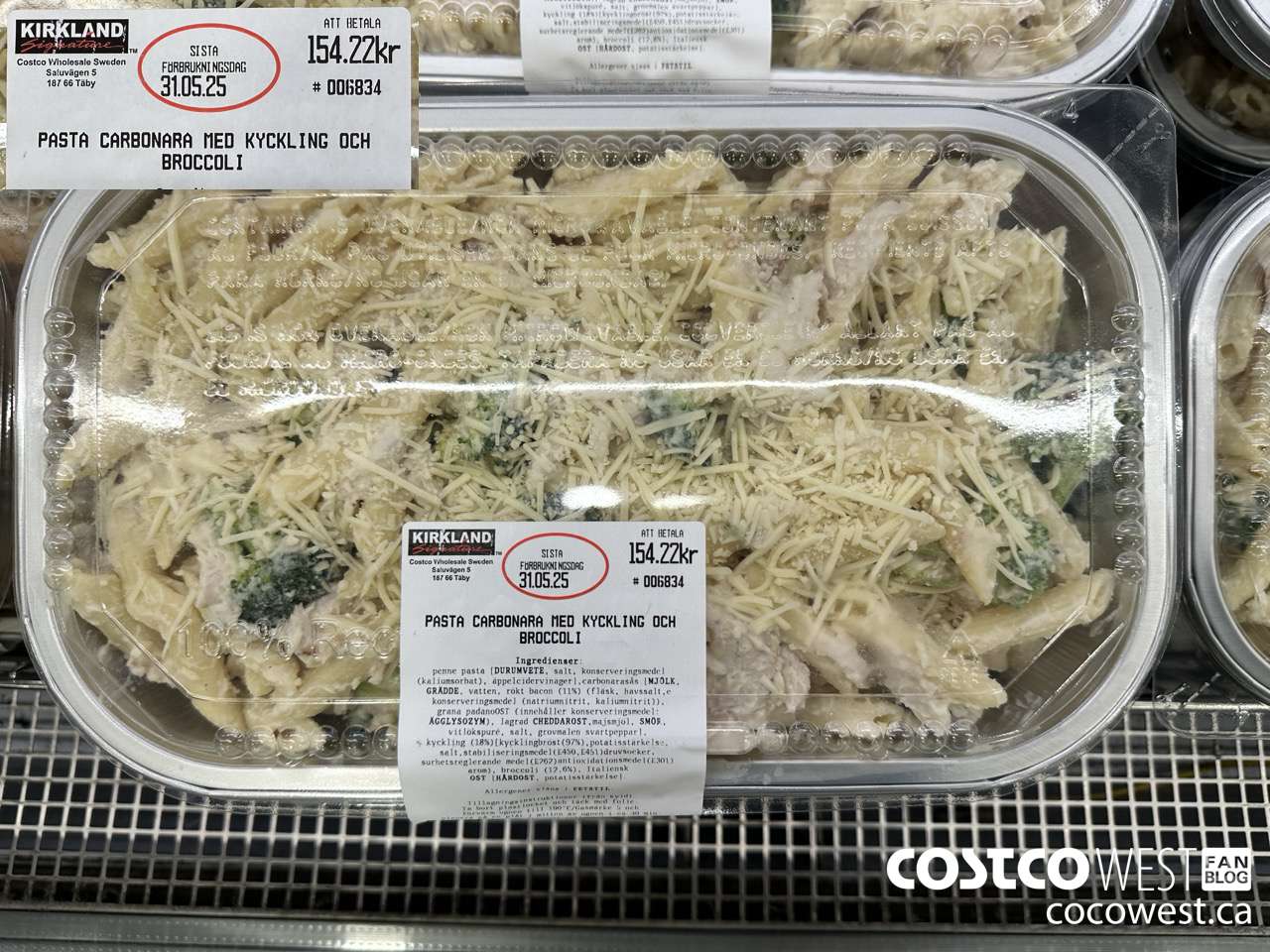 006834 PASTA CARBONARA MED KYCKLING OCH BROCCOLI $154.22