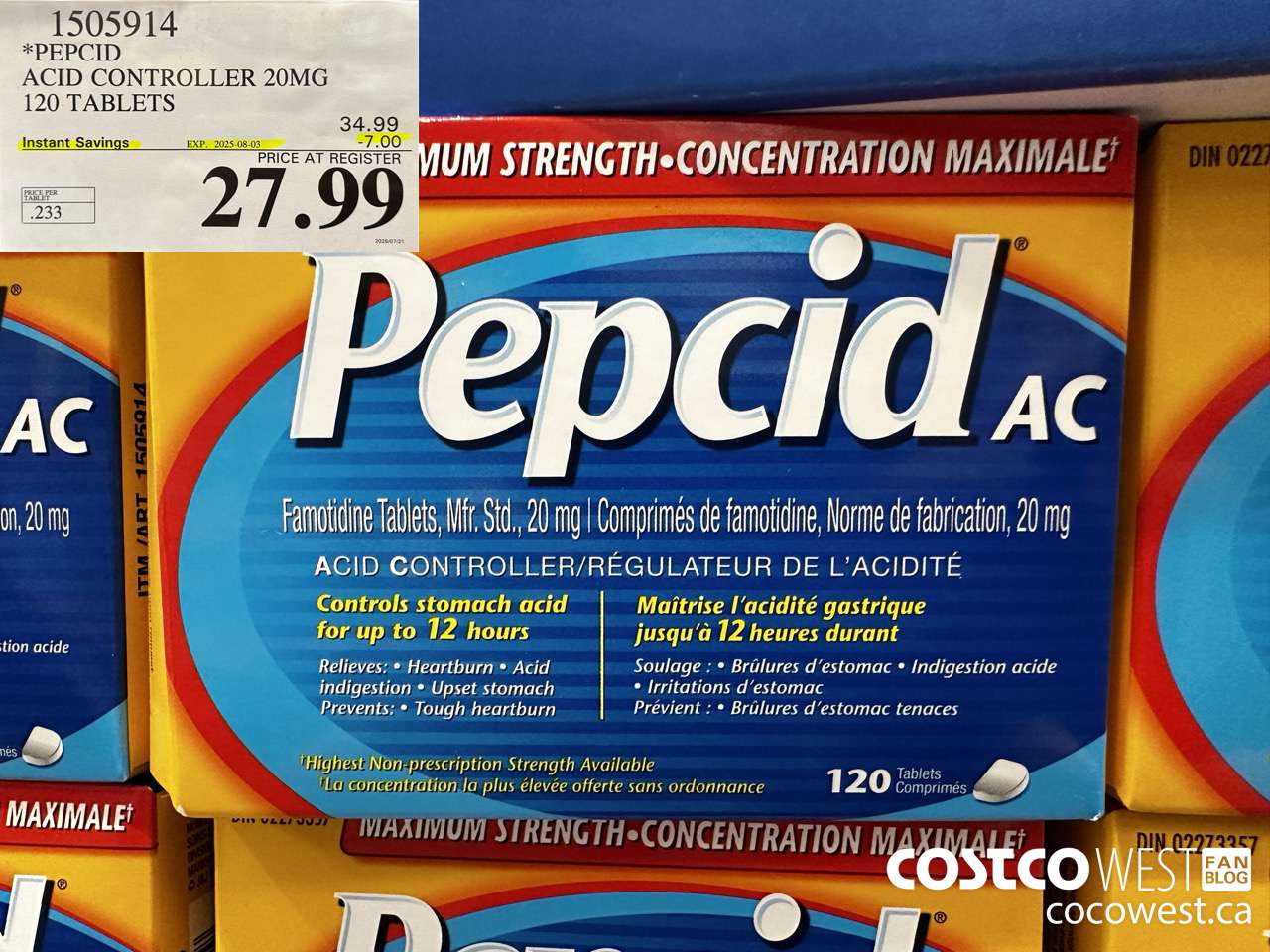 1505914 PEPCID ACID CONTROLLER 20MG 120 TABLETS ($7.00 INSTANT SAVINGS EXPIRES ON 2025-08-03) $27.99