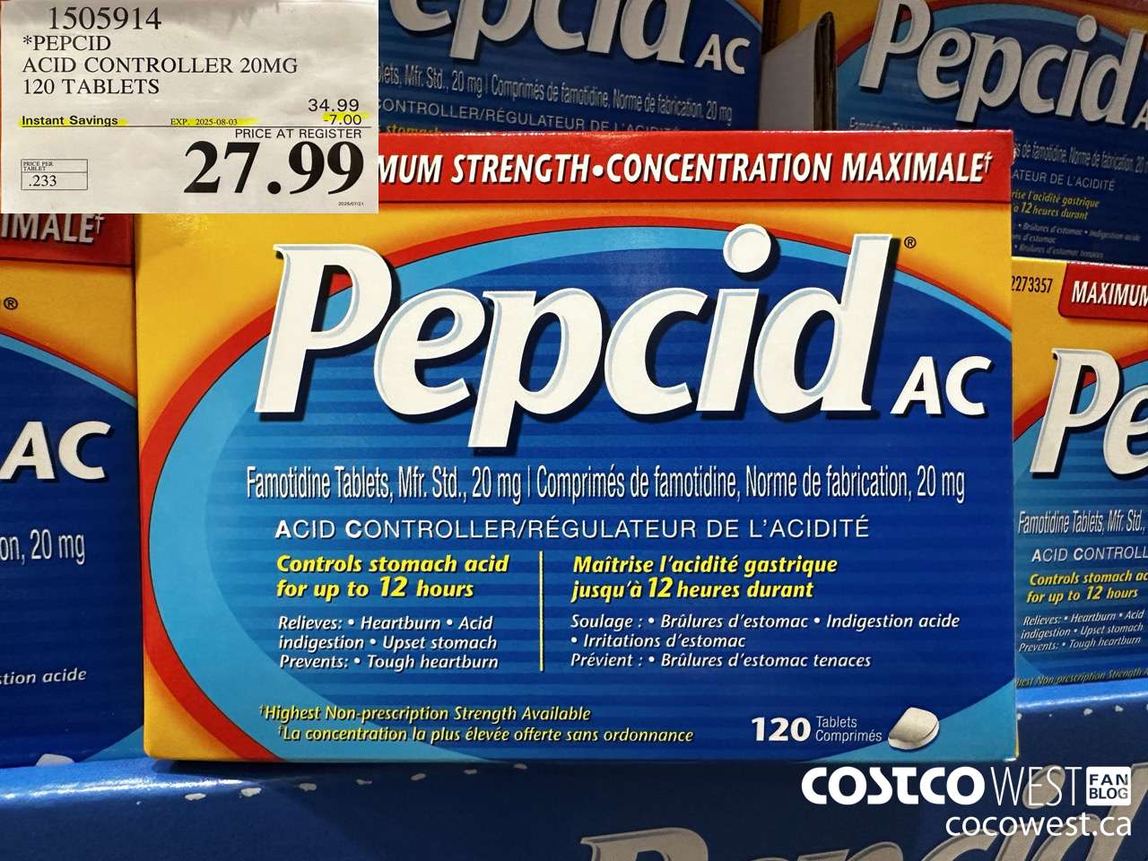 1505914 PEPCID ACID CONTROLLER 20MG 120 TABLETS ($7.00 INSTANT SAVINGS EXPIRES ON 2025-08-03) $27.99