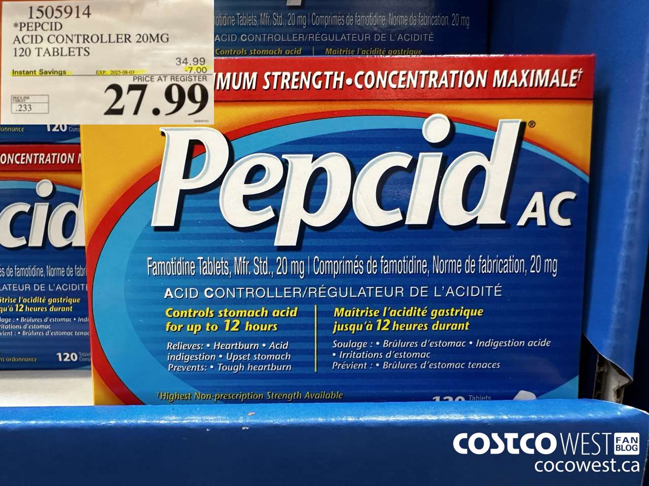 1505914 PEPCID ACID CONTROLLER 20MG 120 TABLETS ($7.00 INSTANT SAVINGS EXPIRES ON 2025-08-03) $27.99