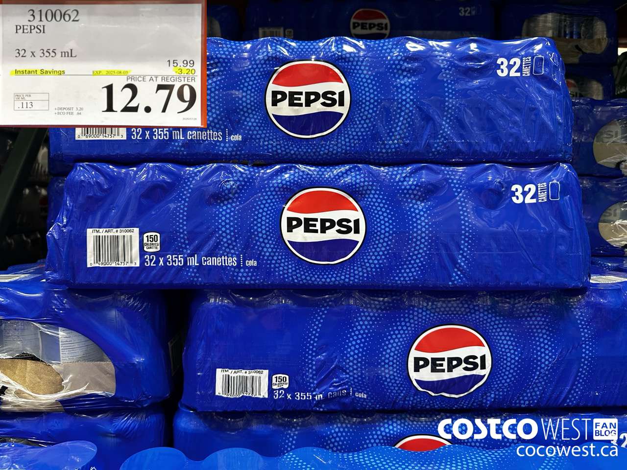 310062 PEPSI 32 X 355 ML ($3.20 INSTANT SAVINGS EXPIRES ON 2025-08-03) $12.79