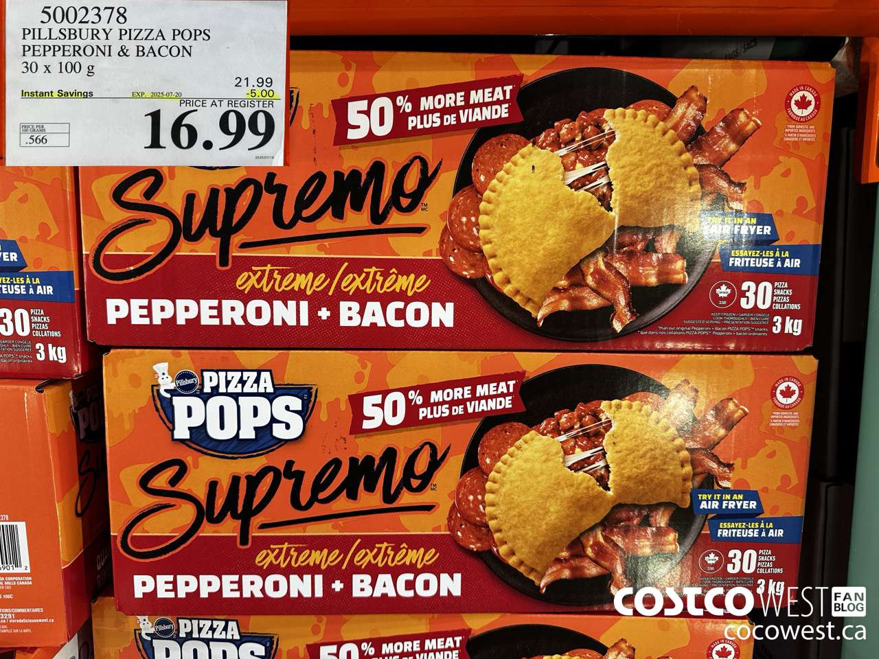 5002378 PILLSBURY PIZZA POPS PEPPERONI & BACON 30 x 100 g ($5.00 INSTANT SAVINGS EXPIRES ON 2025-07-20) $16.99