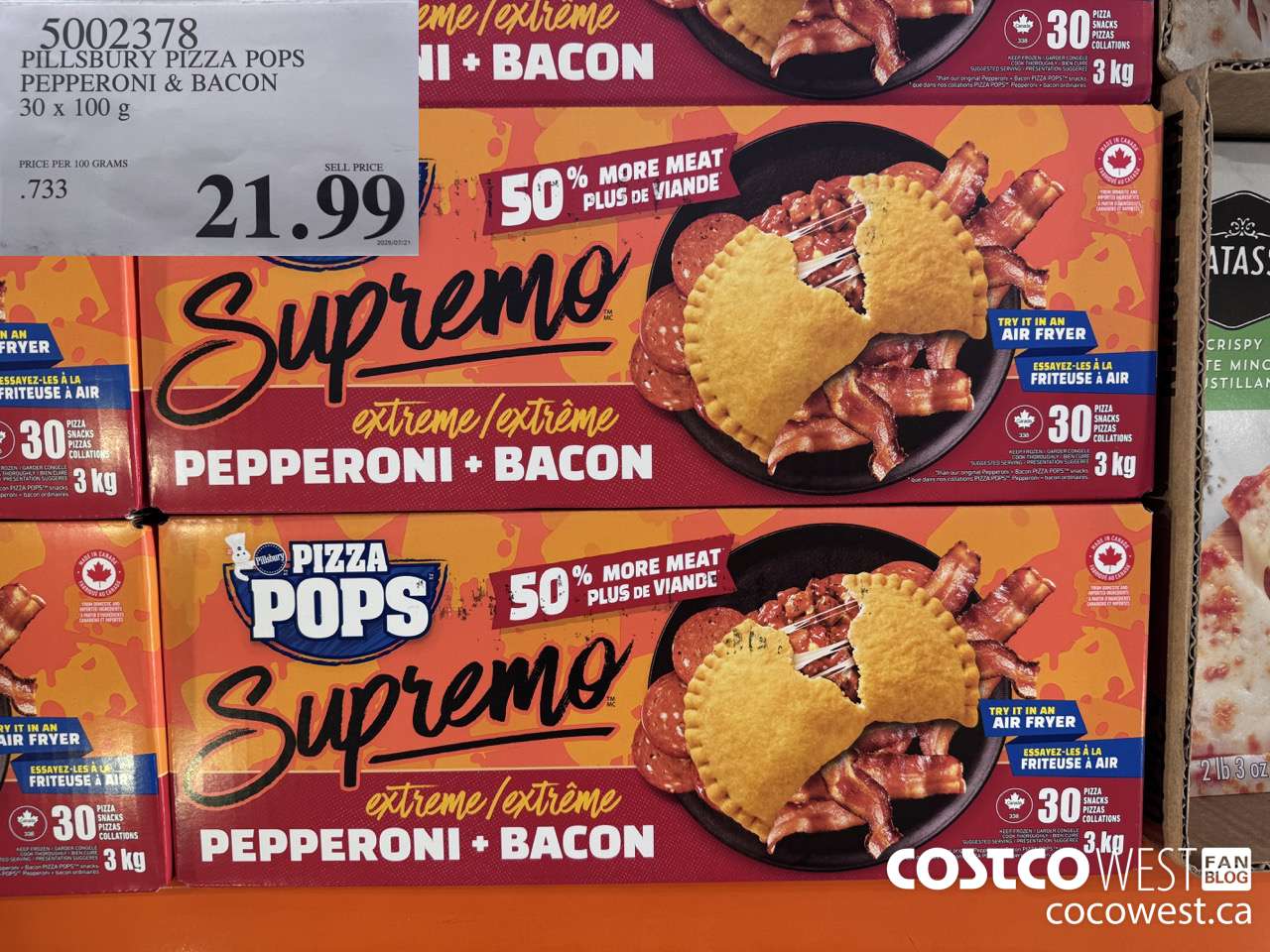 5002378 PILLSBURY PIZZA POPS PEPPERONI & BACON 30 x 100 g $21.99