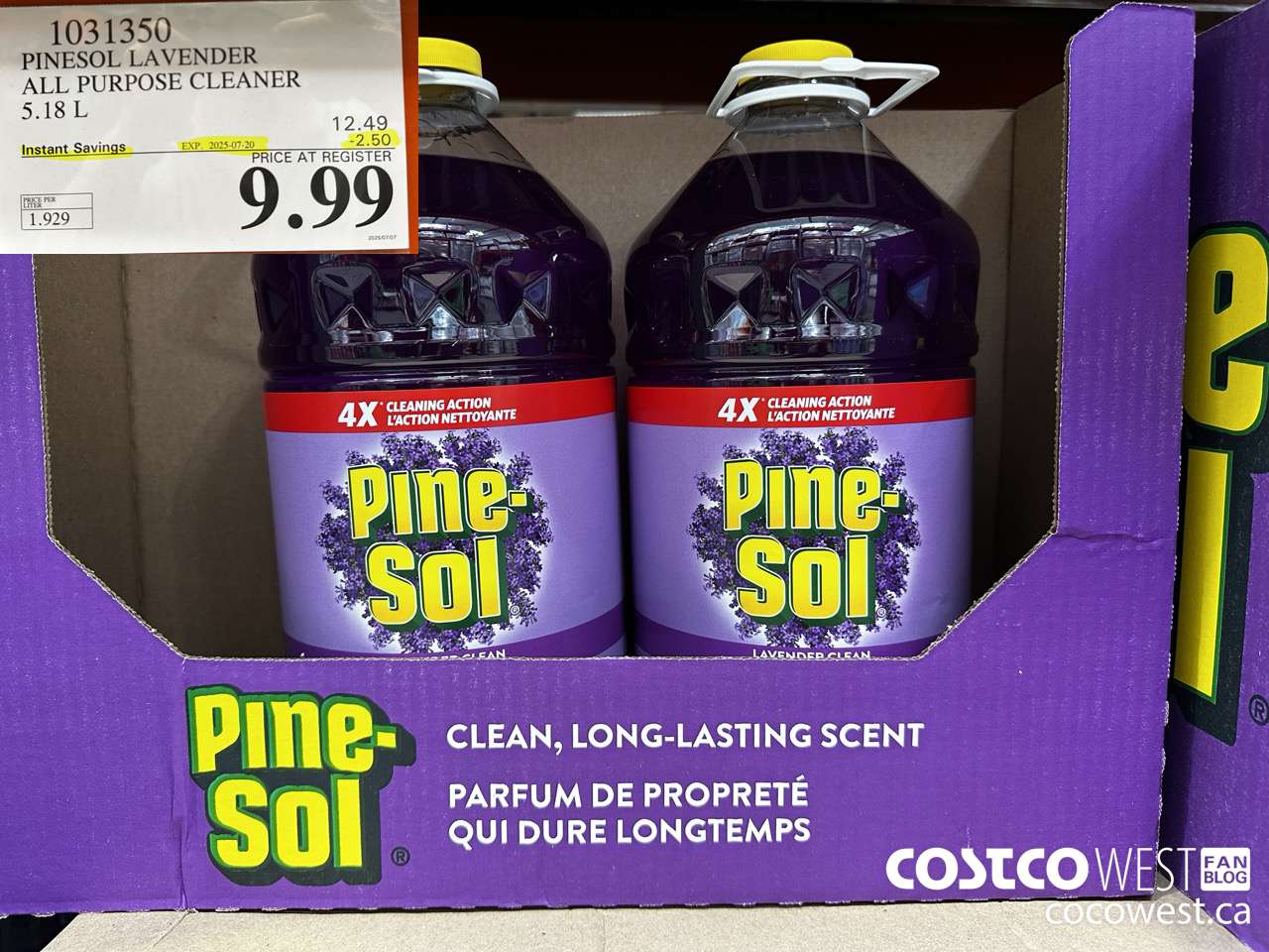 1031350 PINESOL LAVENDER ALL PURPOSE CLEANER 5.18 L ($2.50 INSTANT SAVINGS EXPIRES ON 2025-07-20) $9.99
