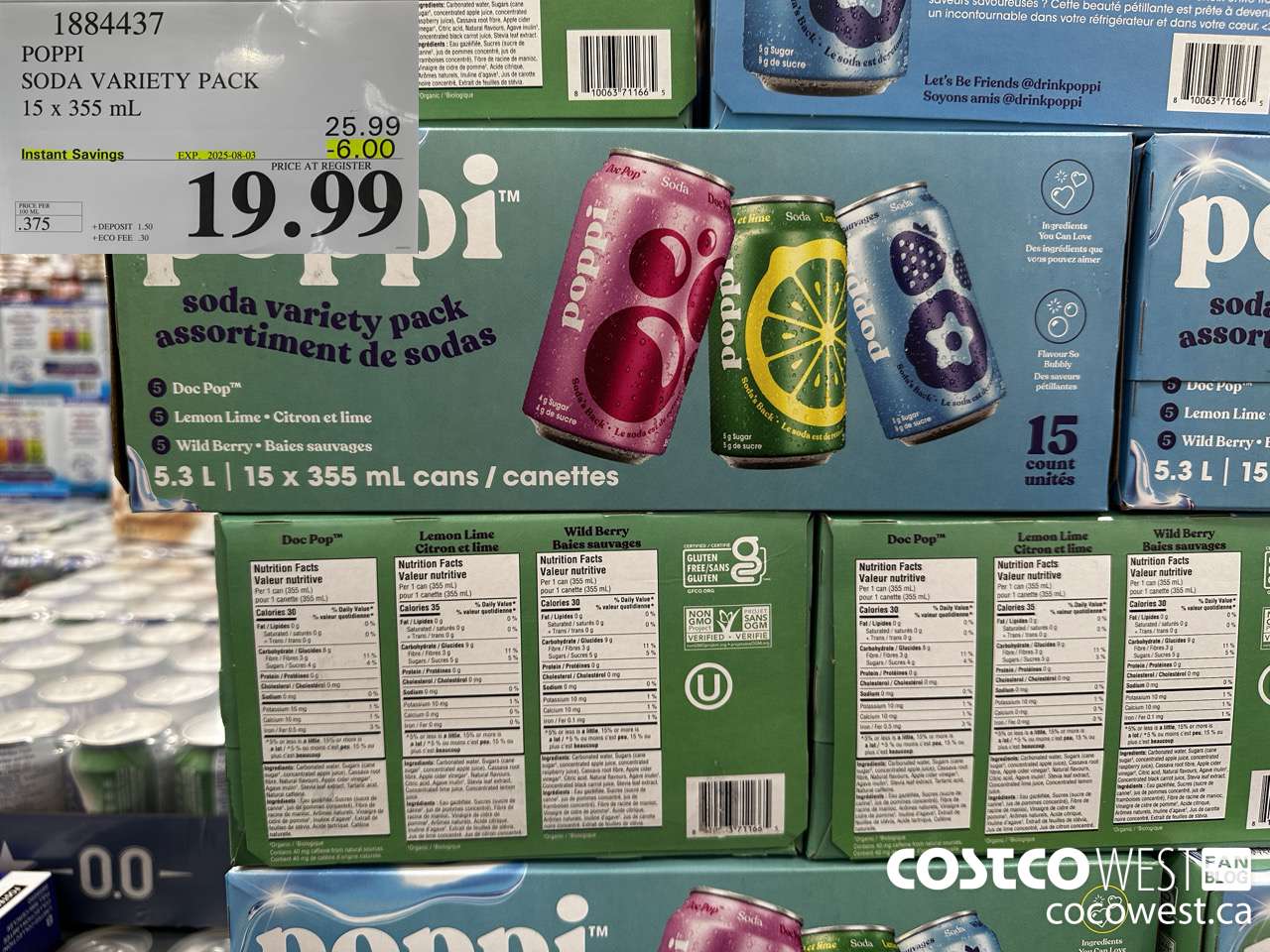 1884437 POPPI SODA VARIETY PACK 15 X 355ML ($6.00 INSTANT SAVINGS EXPIRES ON 2025-08-03) $19.99
