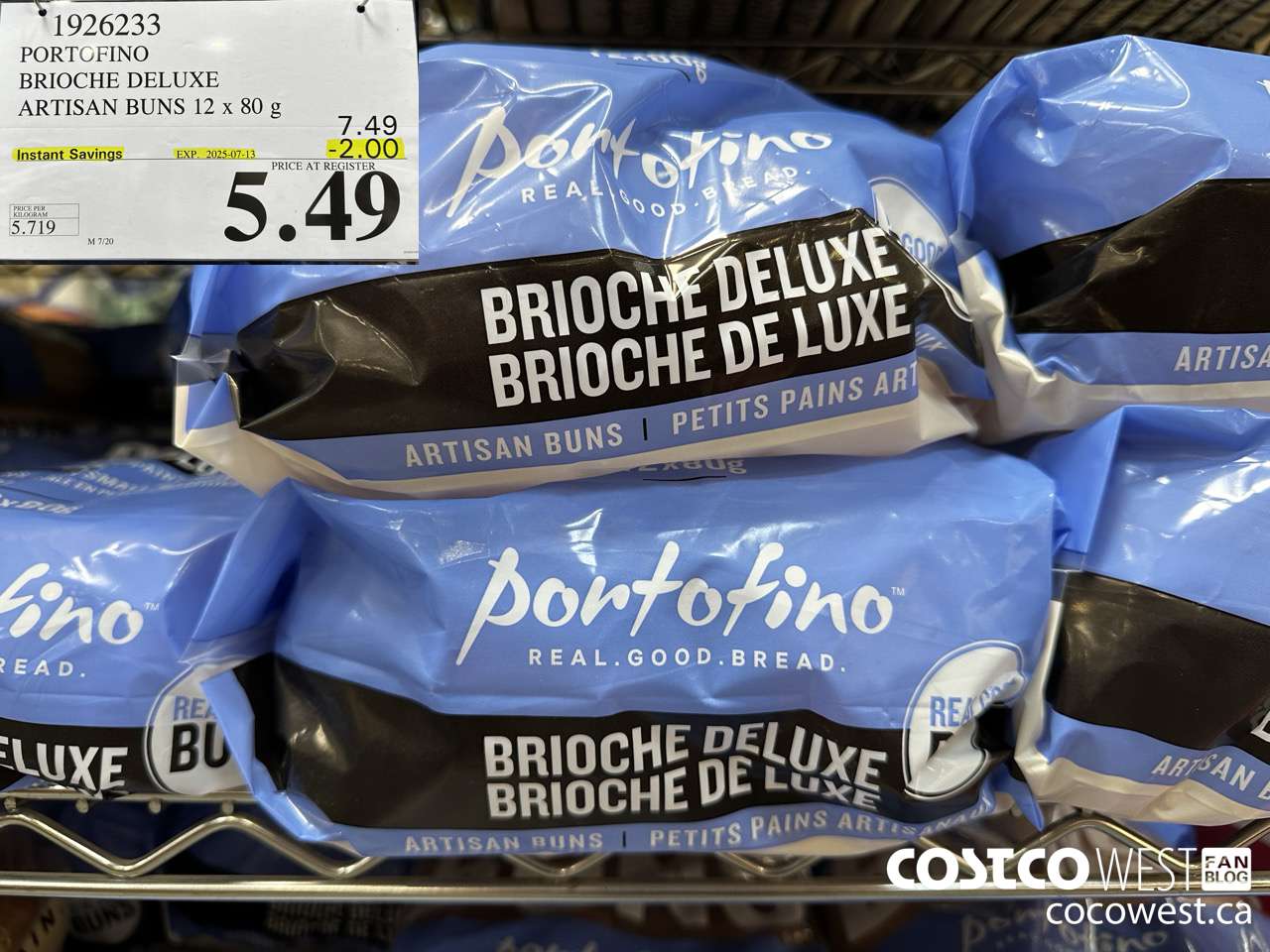 1926233 PORTOFINO BRIOCHE DELUXE ARTISAN BUNS 12 X 80G ($2.00 INSTANT SAVINGS EXPIRES ON 2025-07-13) $5.49