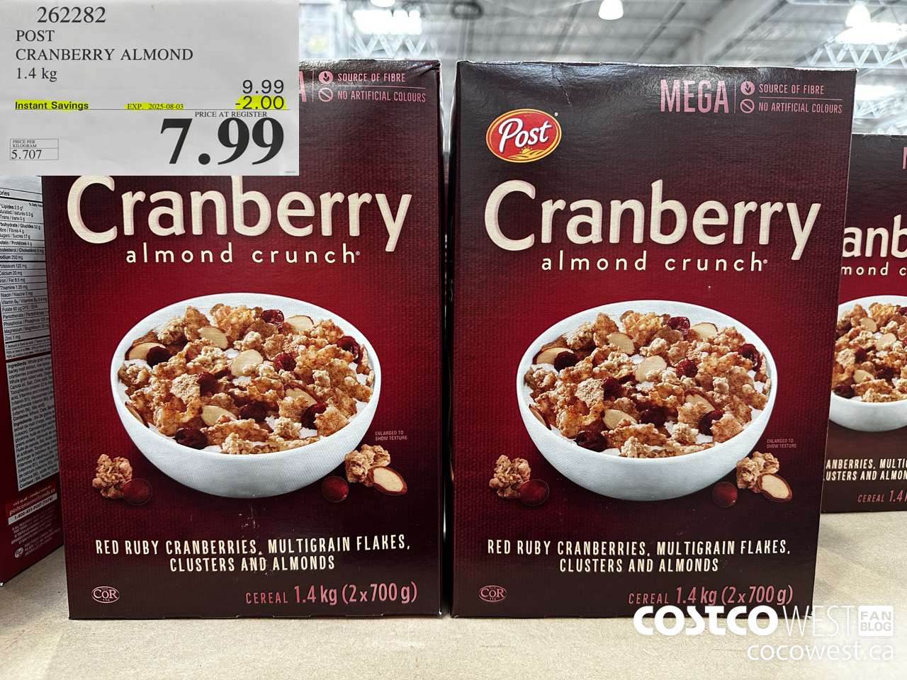 262282 POST CRANBERRY ALMOND CRUNCH 1.4 kg ($2.00 INSTANT SAVINGS EXPIRES ON 2025-08-03) $7.99