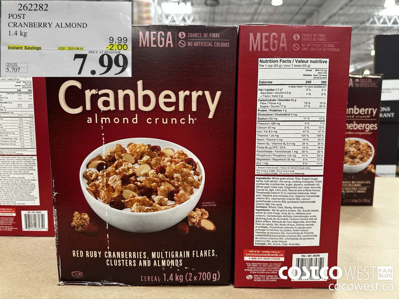 262282 POST CRANBERRY ALMOND CRUNCH 1.4 kg ($2.00 INSTANT SAVINGS EXPIRES ON 2025-08-03) $7.99
