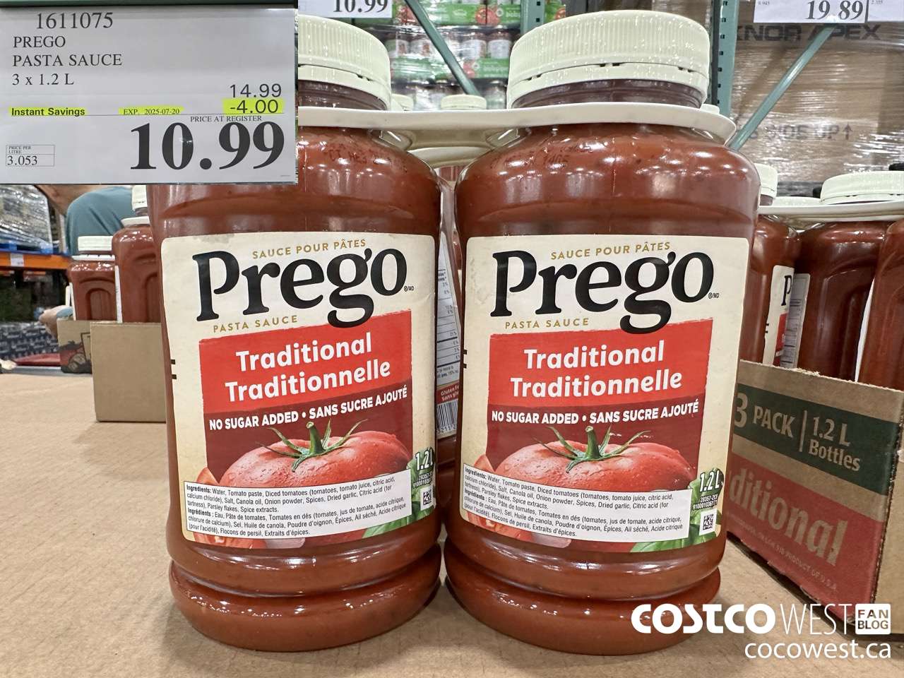 1611075 PREGO ORIGINAL PASTA SAUCE 3 X 1.2 L ($4.00 INSTANT SAVINGS EXPIRES ON 2025-07-20) $10.99