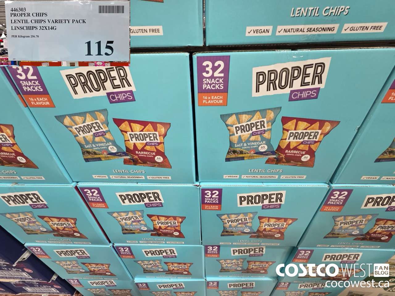 446303 PROPER CHIPS LENTIL CHIPS VARIETY PACK LINSCHIPS 32 X 14G $115.00