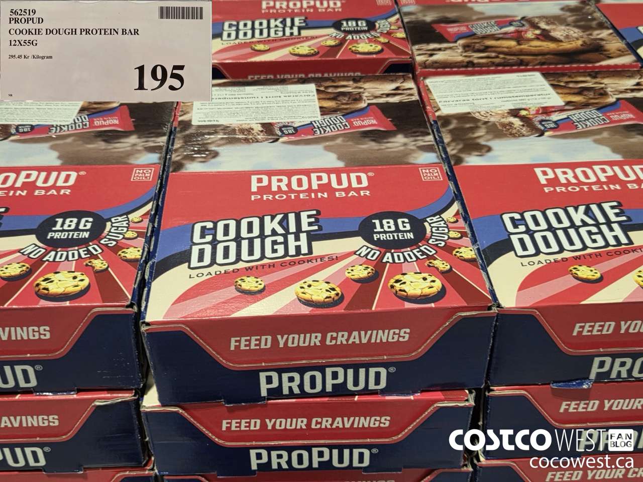 562519 PROPUD COOKIE DOUGH PROTEIN BAR 12 X 55G $195.00