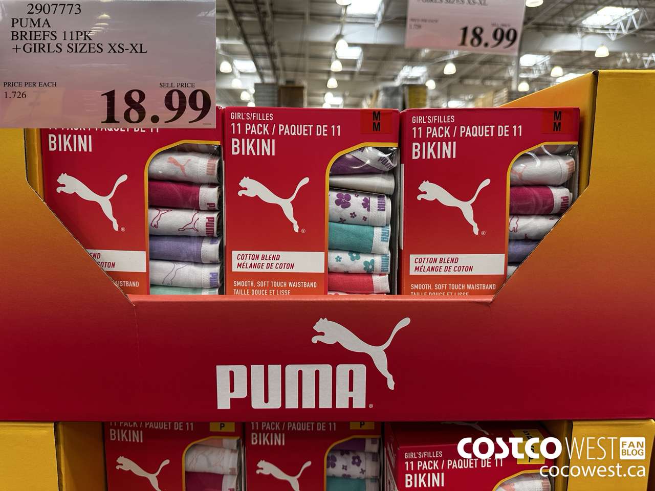 2907773 PUMA BRIEFS 11PK GIRLS SIZES XS-XL $18.99