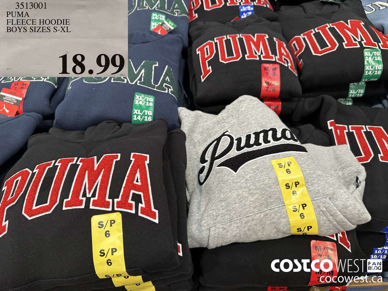 3513001 PUMA FLEECE HOODIE BOYS SIZES S-XL $18.99