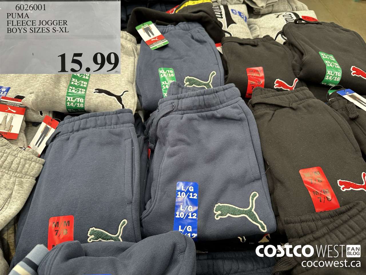 6026001 PUMA FLEECE JOGGER BOYS SIZES S-XL  $15.99