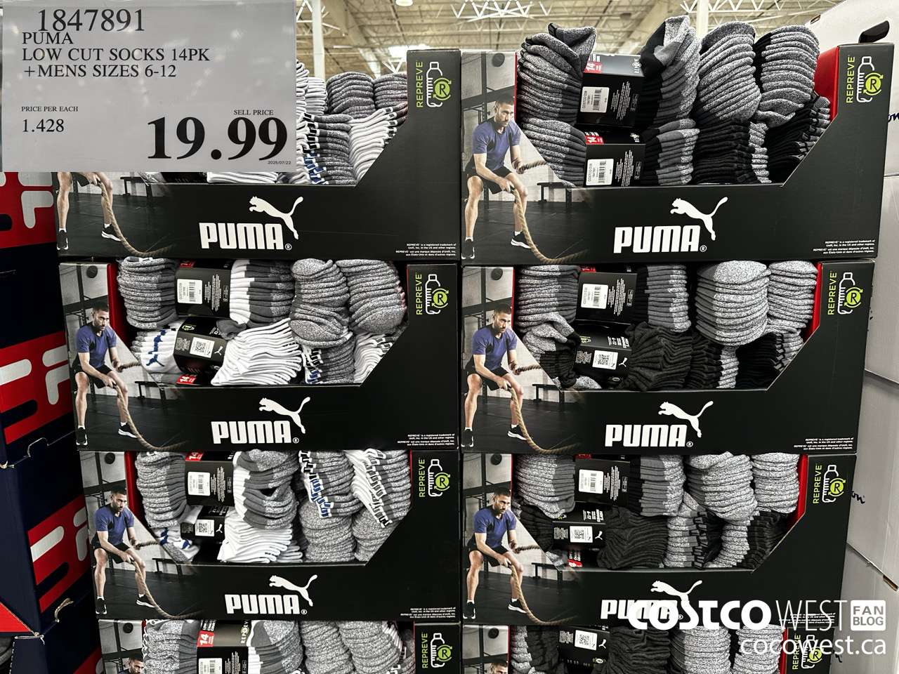 1847891 PUMA LOW CUT SOCKS 14PK MENS SIZES 6-12 $19.99