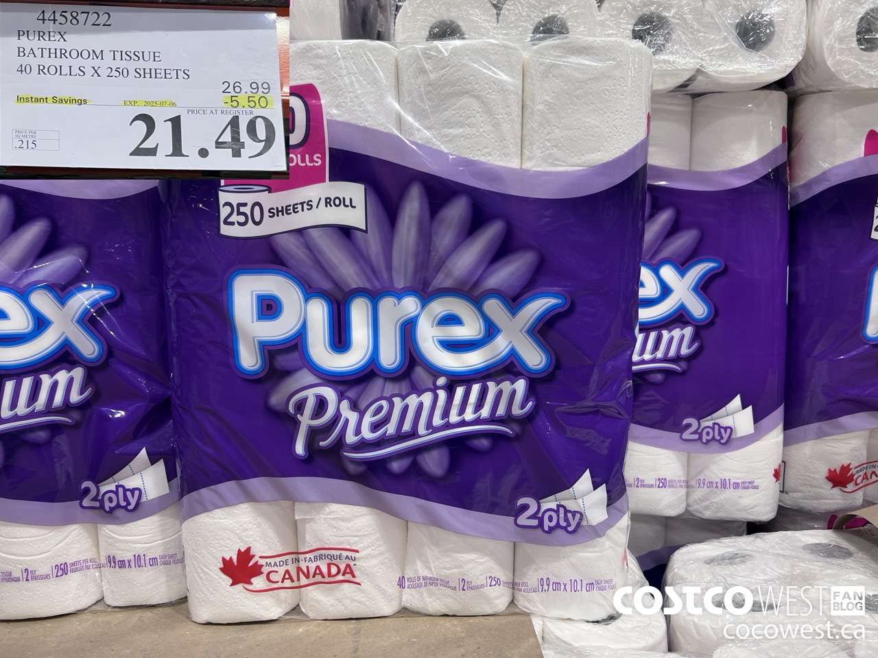 4458722 PUREX BATHROOM TISSUE 40 ROLLS X 250 SHEETS ($5.50 INSTANT SAVINGS EXPIRES ON 2025-07-06) $21.49