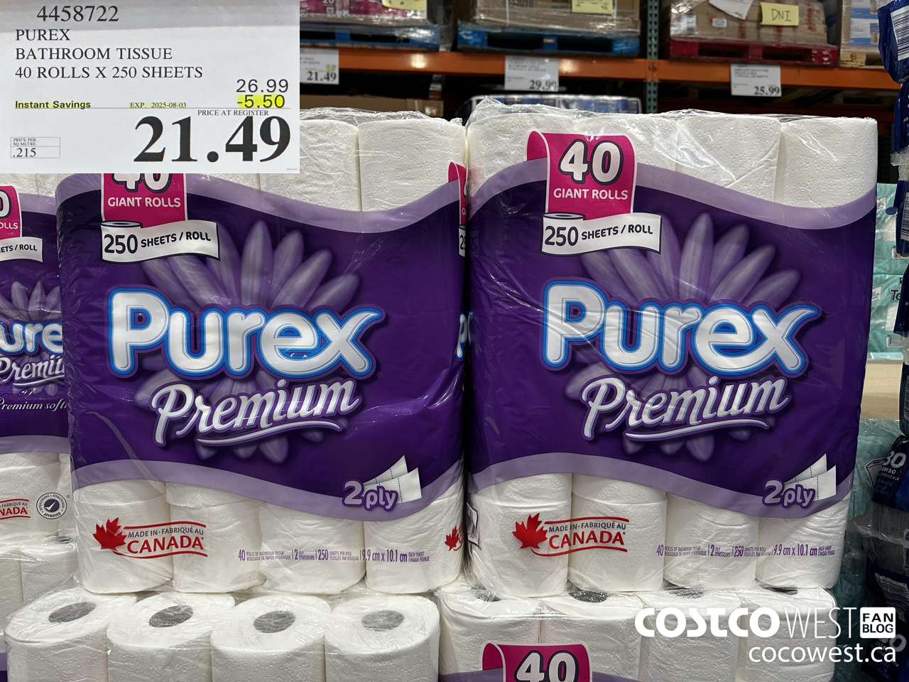 4458722 PUREX BATHROOM TISSUE 40 ROLLS X 250 SHEETS ($5.50 INSTANT SAVINGS EXPIRES ON 2025-08-03) $21.49