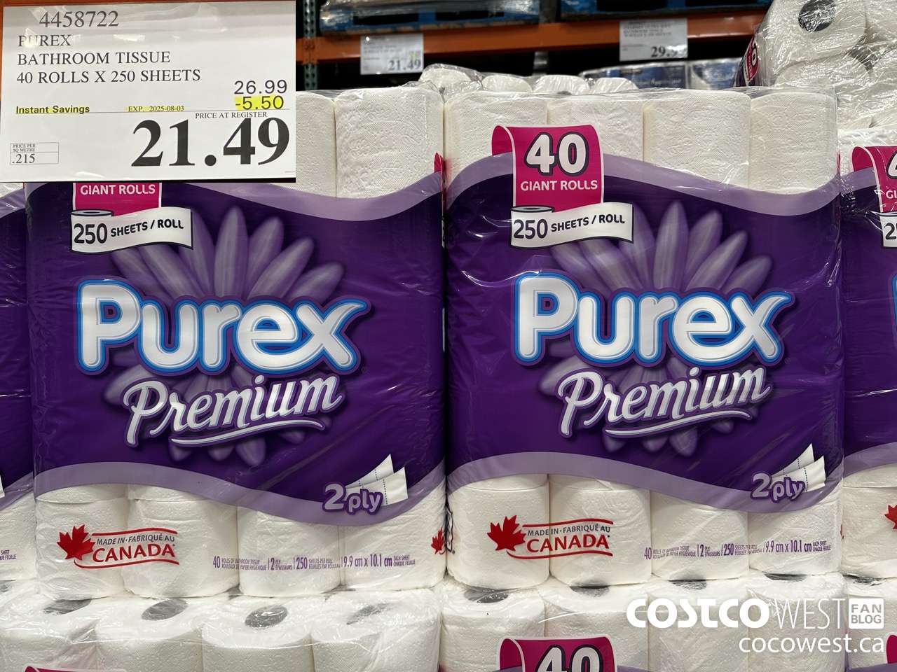 4458722 PUREX BATHROOM TISSUE 40 ROLLS X 250 SHEETS ($5.50 INSTANT SAVINGS EXPIRES ON 2025-08-03) $21.49