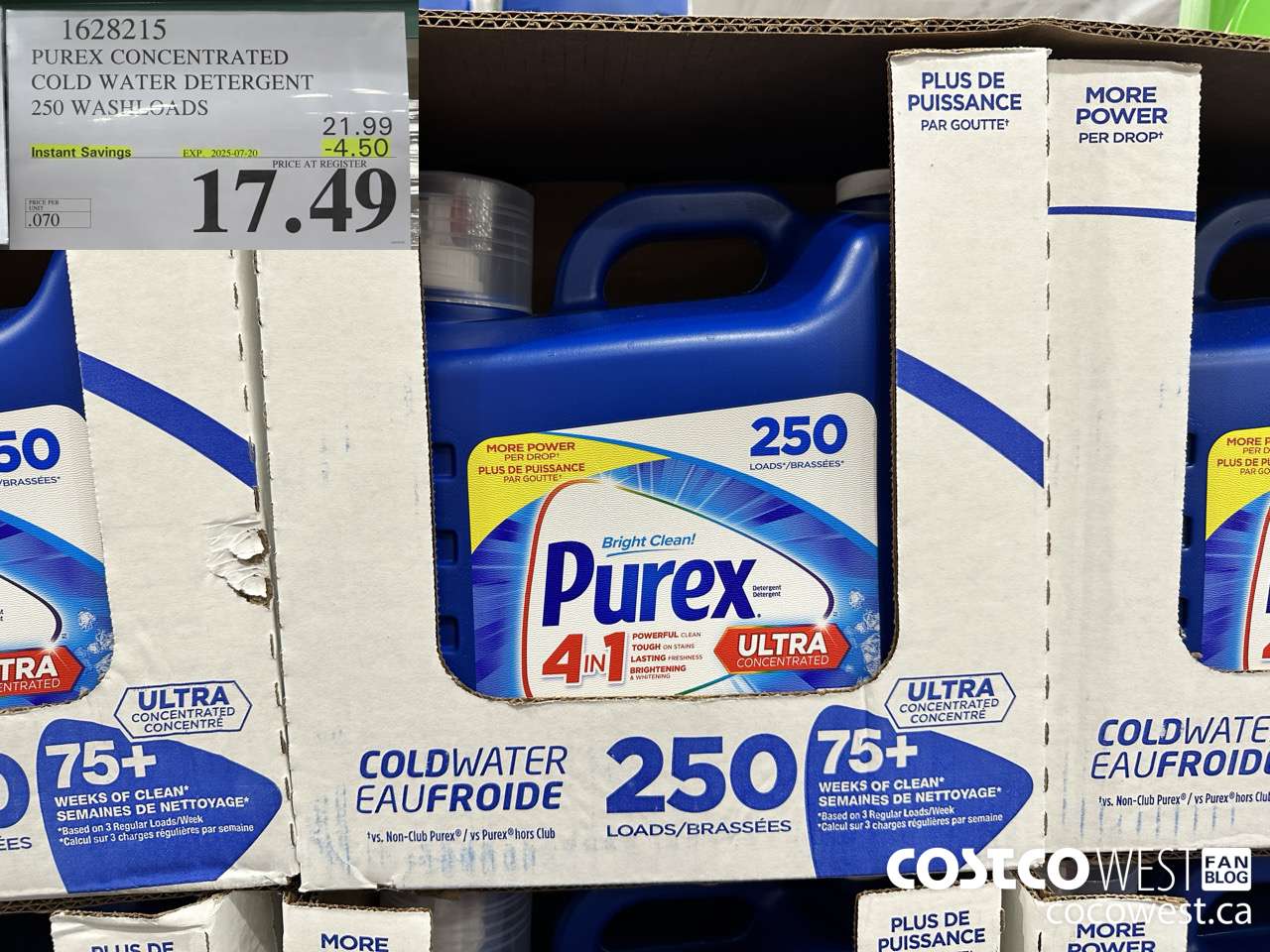 1628215 PUREX CONCENTRATED COLD WATER DETERGENT 250 WASHLOADS ($4.50 INSTANT SAVINGS EXPIRES ON 2025-07-20) $17.49