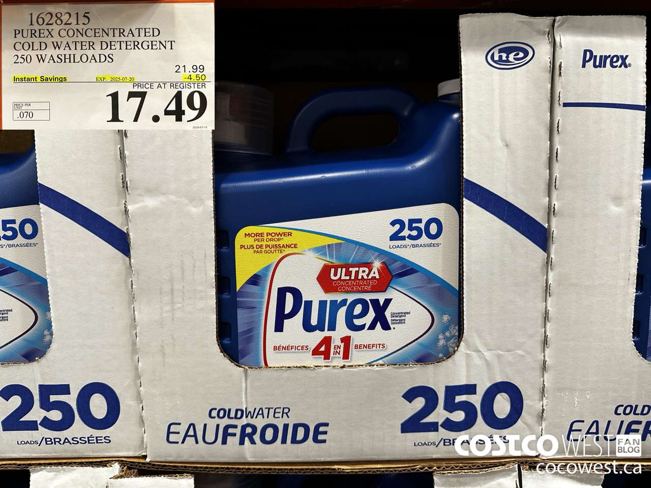 1628215 PUREX CONCENTRATED COLD WATER DETERGENT 250 WASHLOADS ($4.50 INSTANT SAVINGS EXPIRES ON 2025-07-20) $17.49