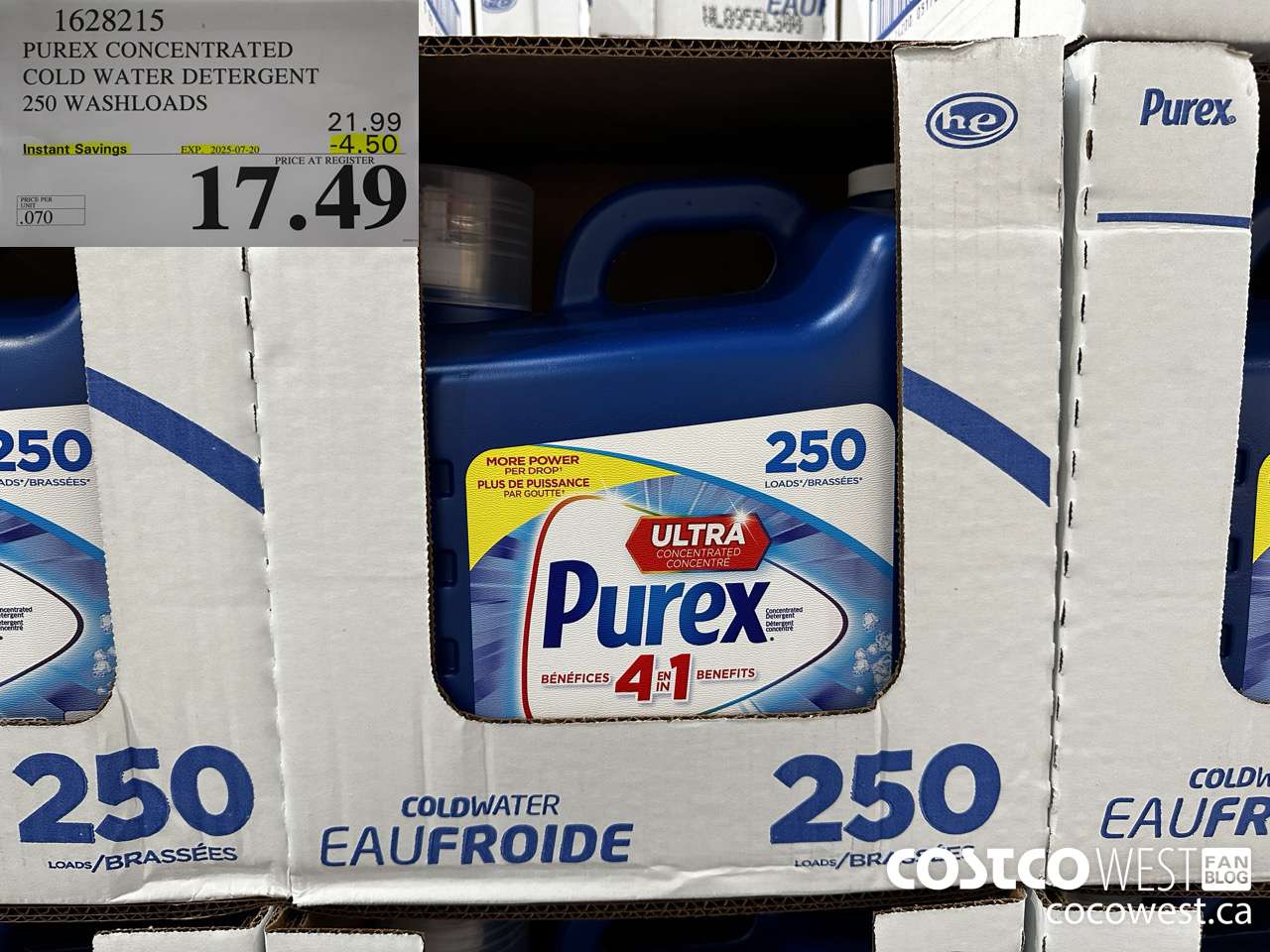 1628215 PUREX CONCENTRATED COLD WATER DETERGENT 250 WASHLOADS ($4.50 INSTANT SAVINGS EXPIRES ON 2025-07-20) $17.49