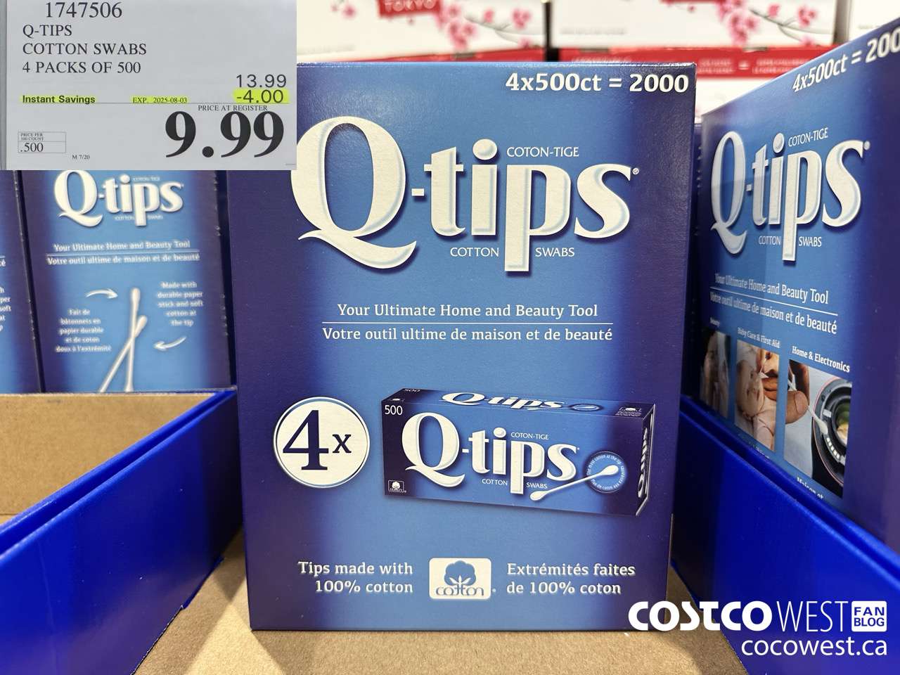 1747506 Q-TIPS COTTON SWABS 4 PACKS OF 500 ($4.00 INSTANT SAVINGS EXPIRES ON 2025-08-03) $9.99