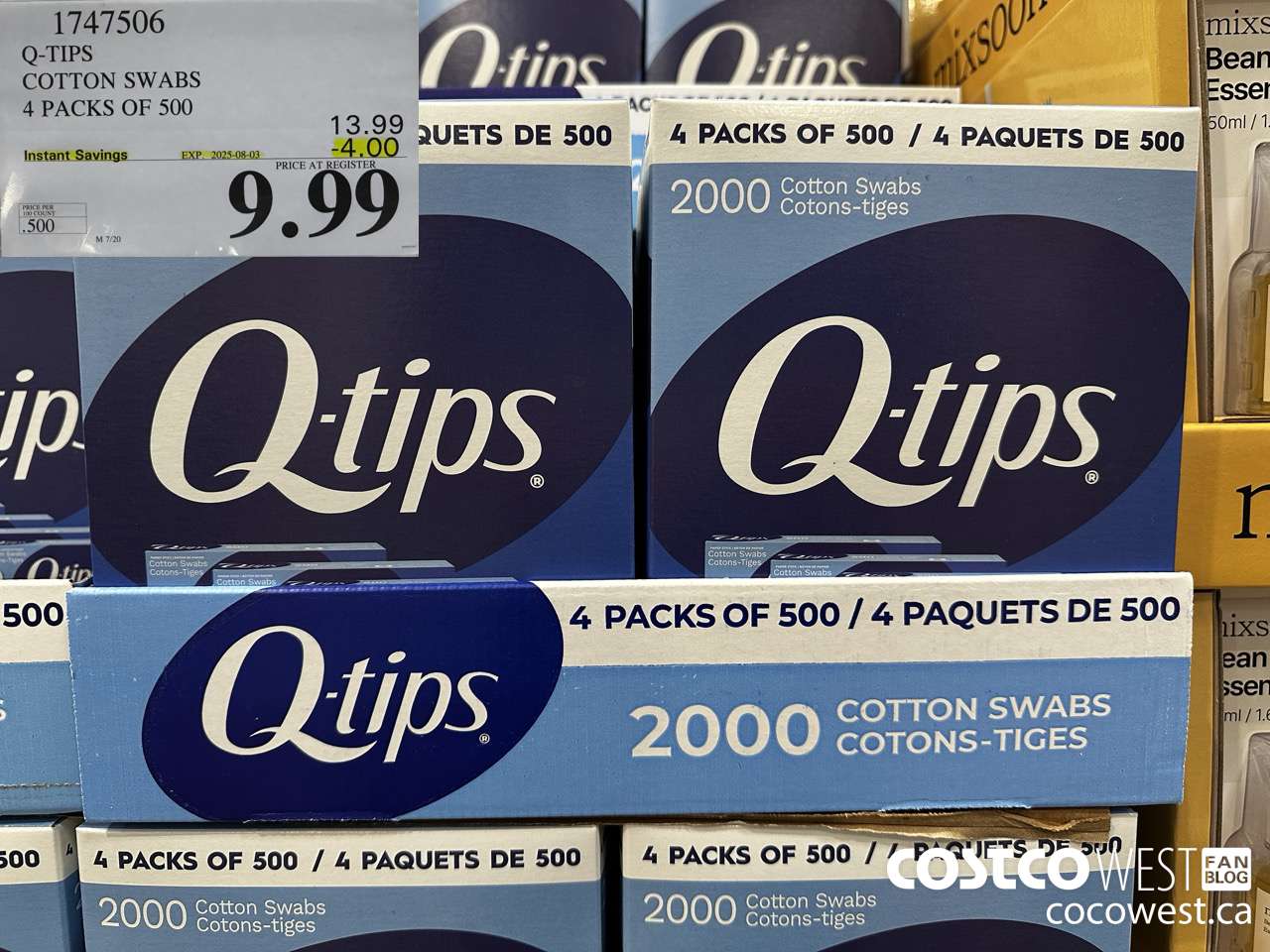 1747506 Q-TIPS COTTON SWABS 4 PACKS OF 500 ($4.00 INSTANT SAVINGS EXPIRES ON 2025-08-03) $9.99
