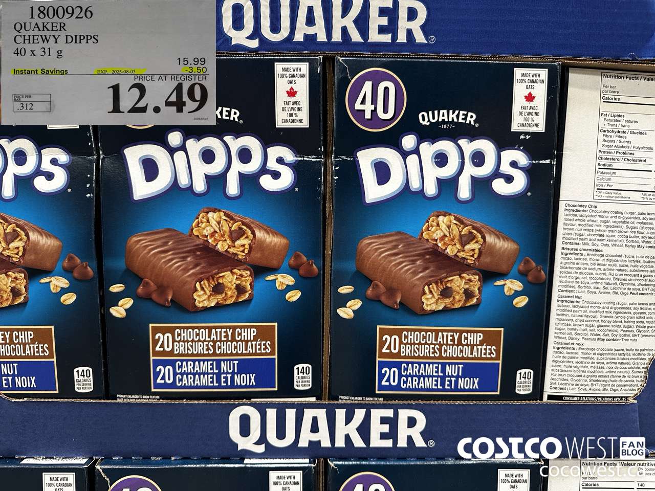 1800926 QUAKER CHEWY DIPPS 40 X 31 G ($3.50 INSTANT SAVINGS EXPIRES ON 2025-08-03) $12.49