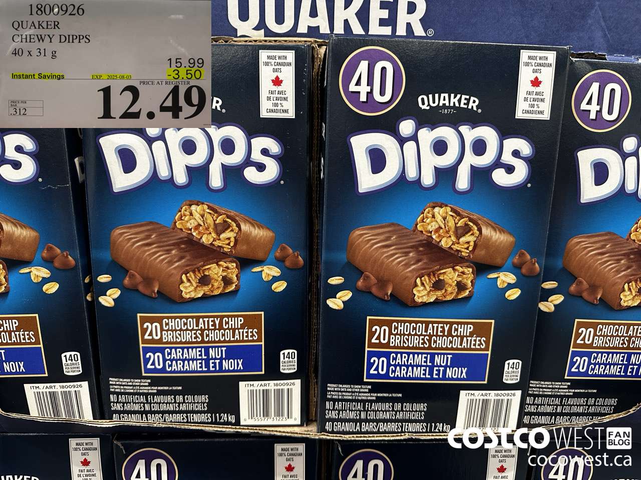 1800926 QUAKER CHEWY DIPPS 40 X 31 G ($3.50 INSTANT SAVINGS EXPIRES ON 2025-08-03) $12.49