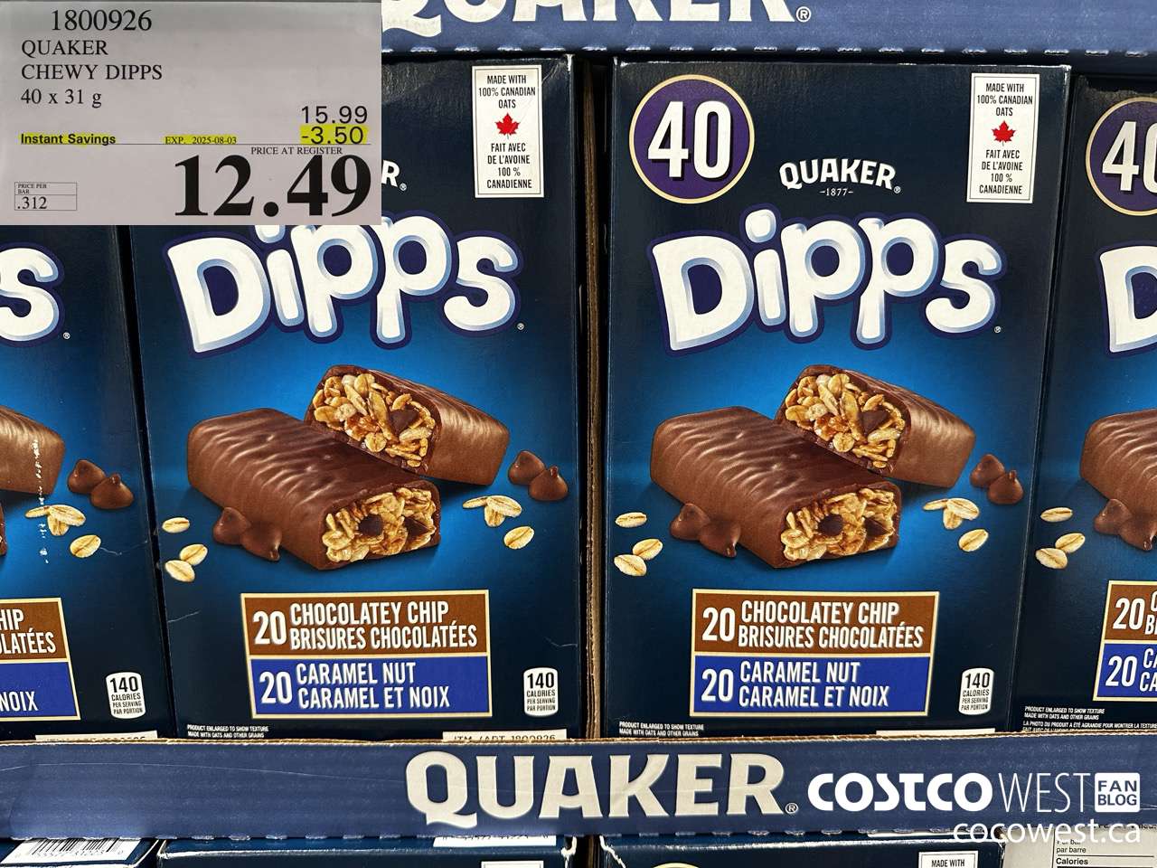 1800926 QUAKER CHEWY DIPPS 40 X 31 G ($3.50 INSTANT SAVINGS EXPIRES ON 2025-08-03) $12.49