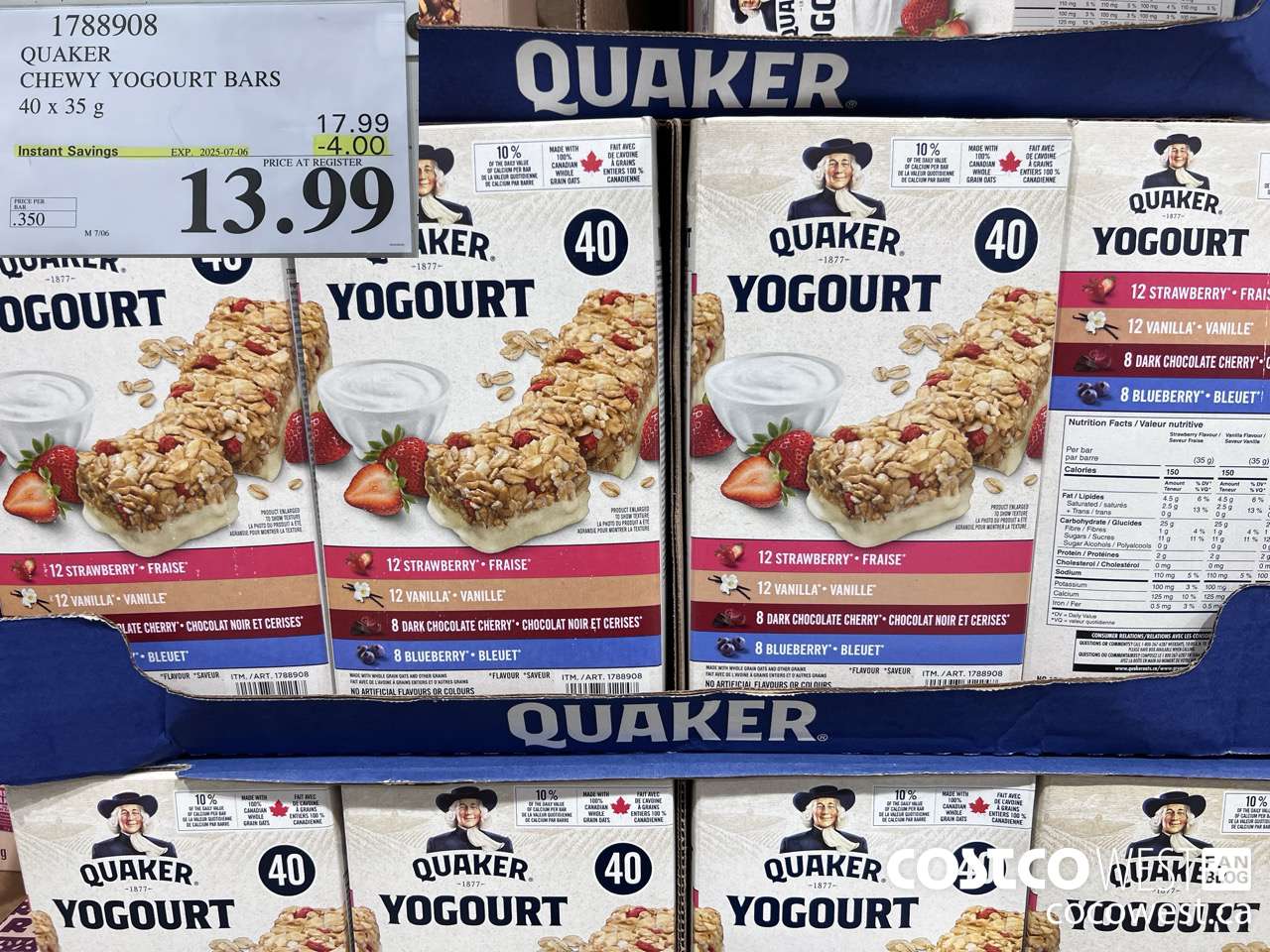 1788908 QUAKER CHEWY YOGOURT BARS 40 X 35 G ($4.00 INSTANT SAVINGS EXPIRES ON 2025-07-06) $13.99