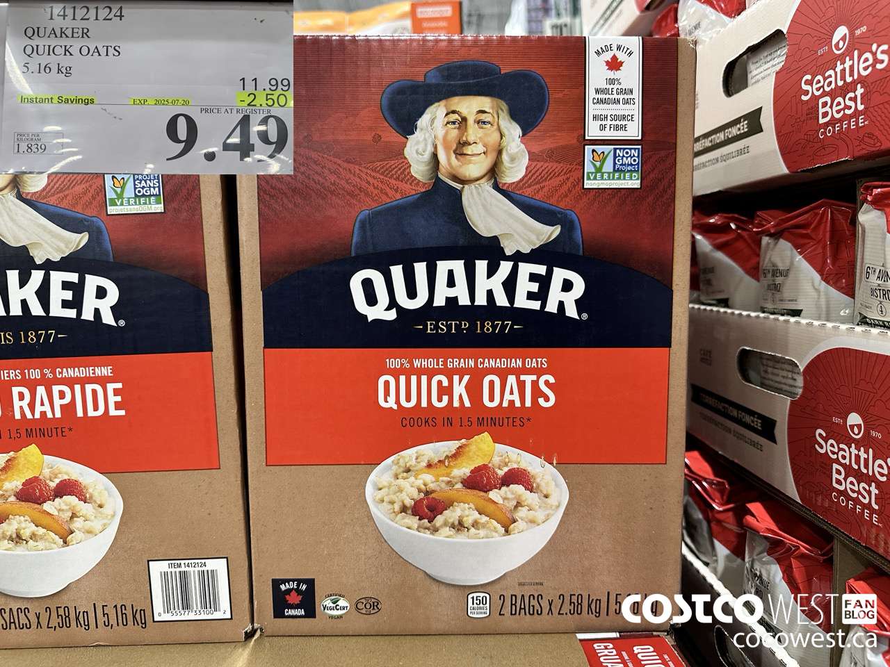 1412124 QUAKER QUICK OATS 5.16 kg ($2.50 INSTANT SAVINGS EXPIRES ON 2025-07-20) $9.49