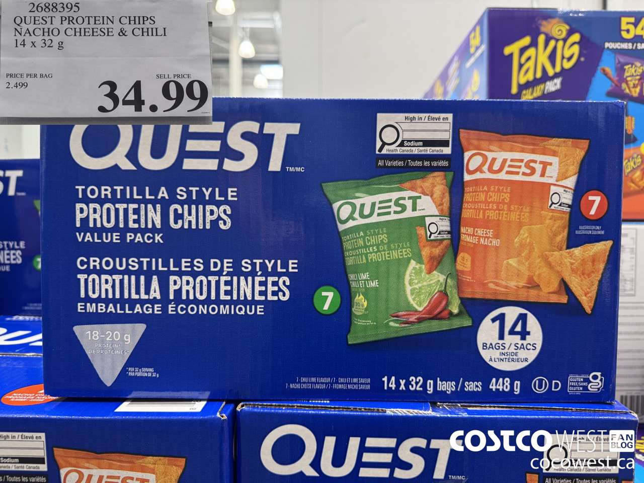 2688395 QUEST PROTEIN CHIPS NACHO CHEESE & CHILI 14 X 32G $34.99