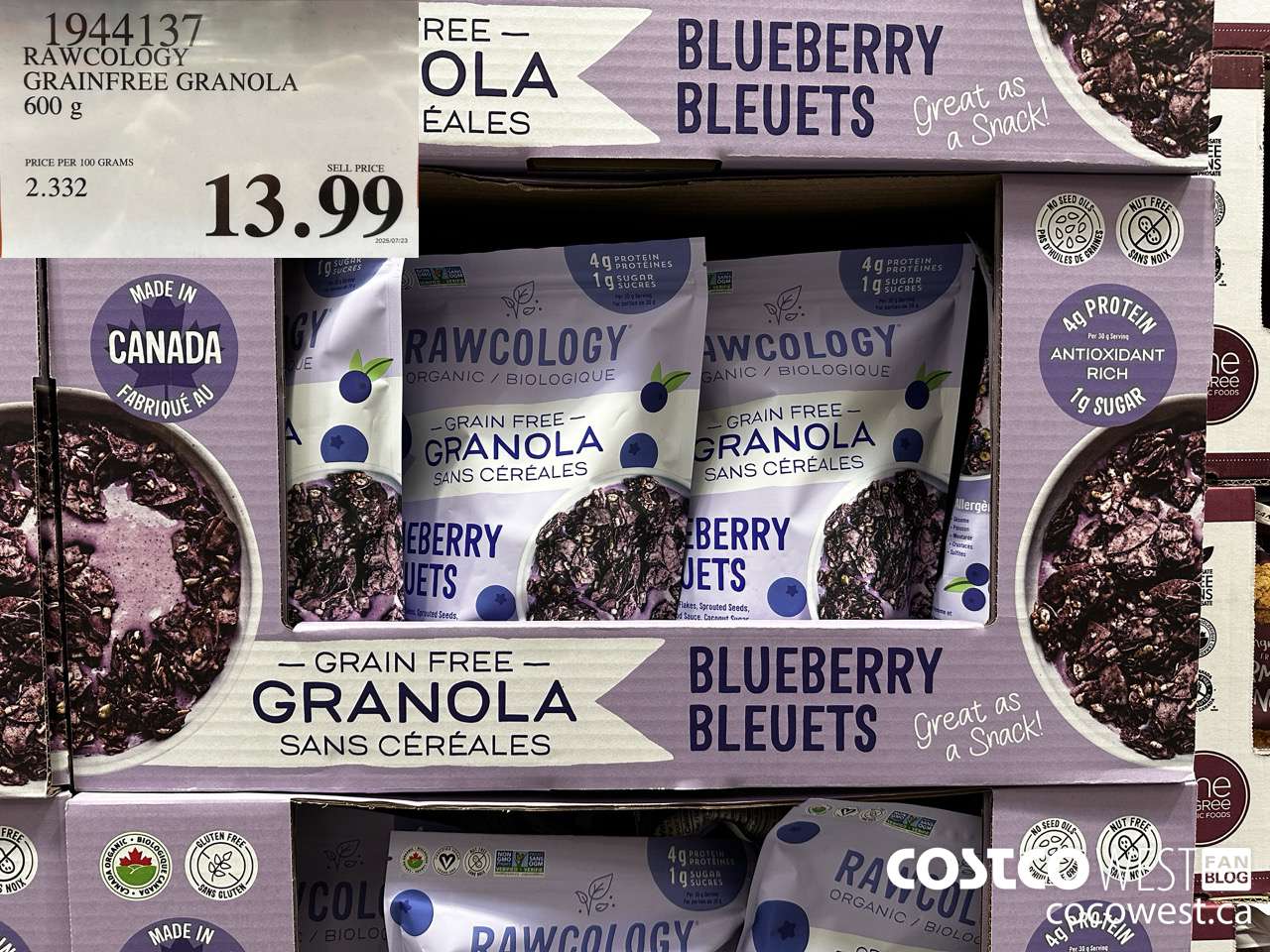 1944137 RAWCOLOGY GRAINFREE GRANOLA 600G $13.99