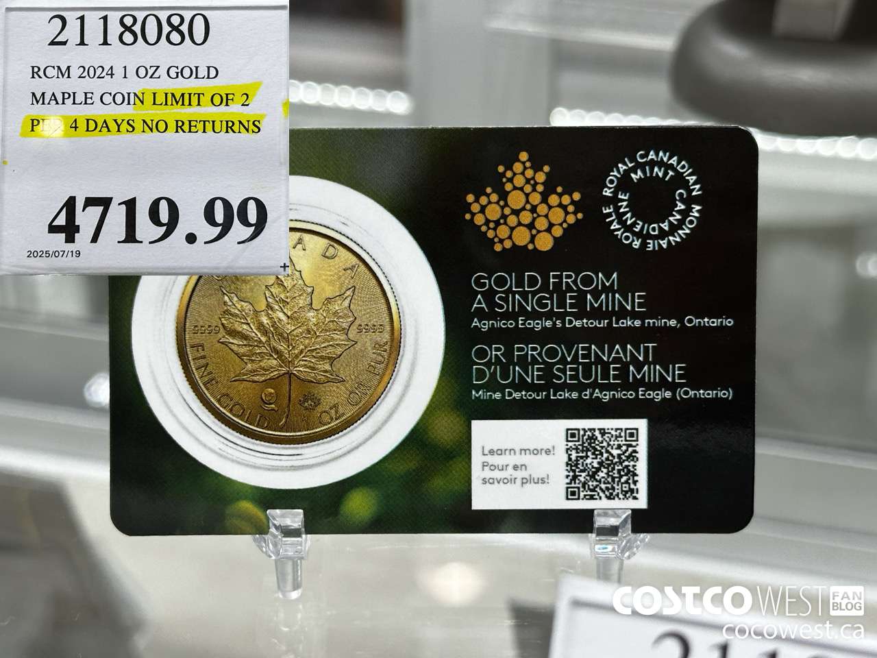 2118080 RCM 2024 1 OZ GOLD. MAPLE COIN LIMIT OF 2 PER 4 DAYS NO RETURNS $4719.99