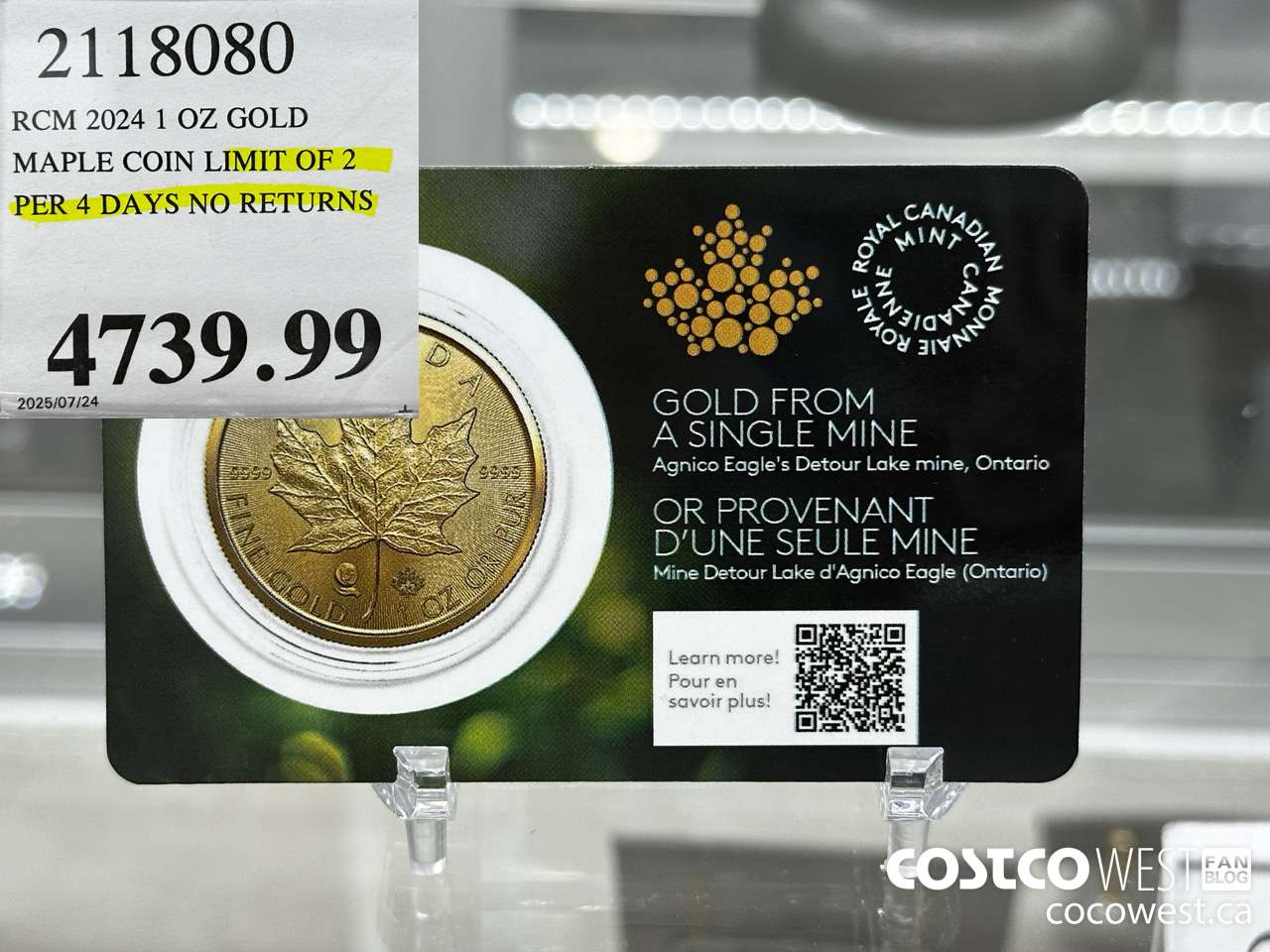 2118080 RCM 2024 1 OZ GOLD. MAPLE COIN LIMIT OF 2 PER 4 DAYS NO RETURNS $4739.99